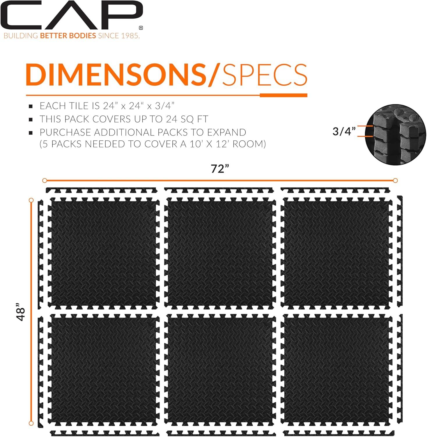 imageCAP Barbell Exercise Puzzle Mats Packs Tiles 24quotx24quot  Multiple OptionsDiamond  Black