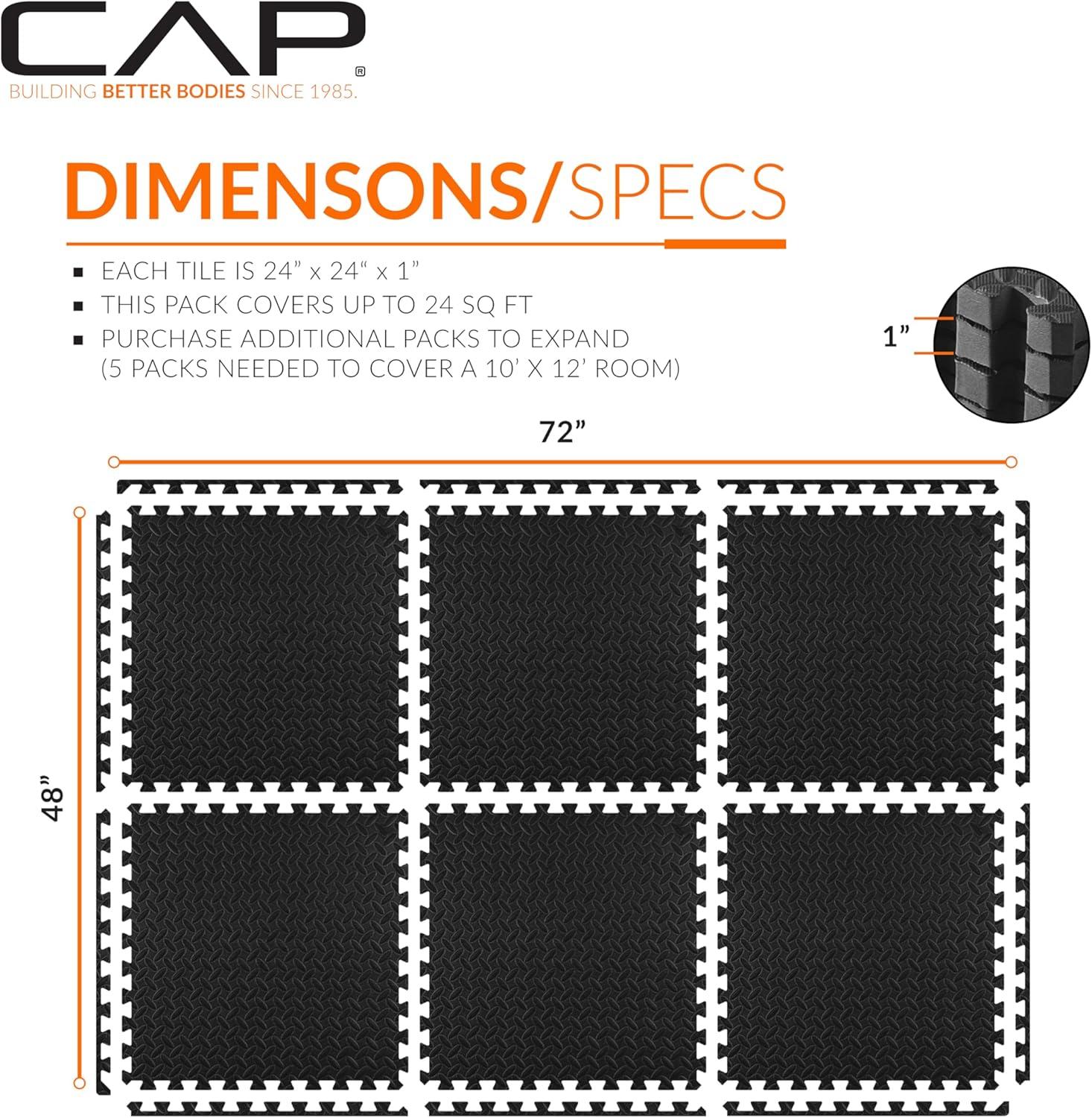 imageCAP Barbell Exercise Puzzle Mats Packs Tiles 24quotx24quot  Multiple OptionsDiamond  Black