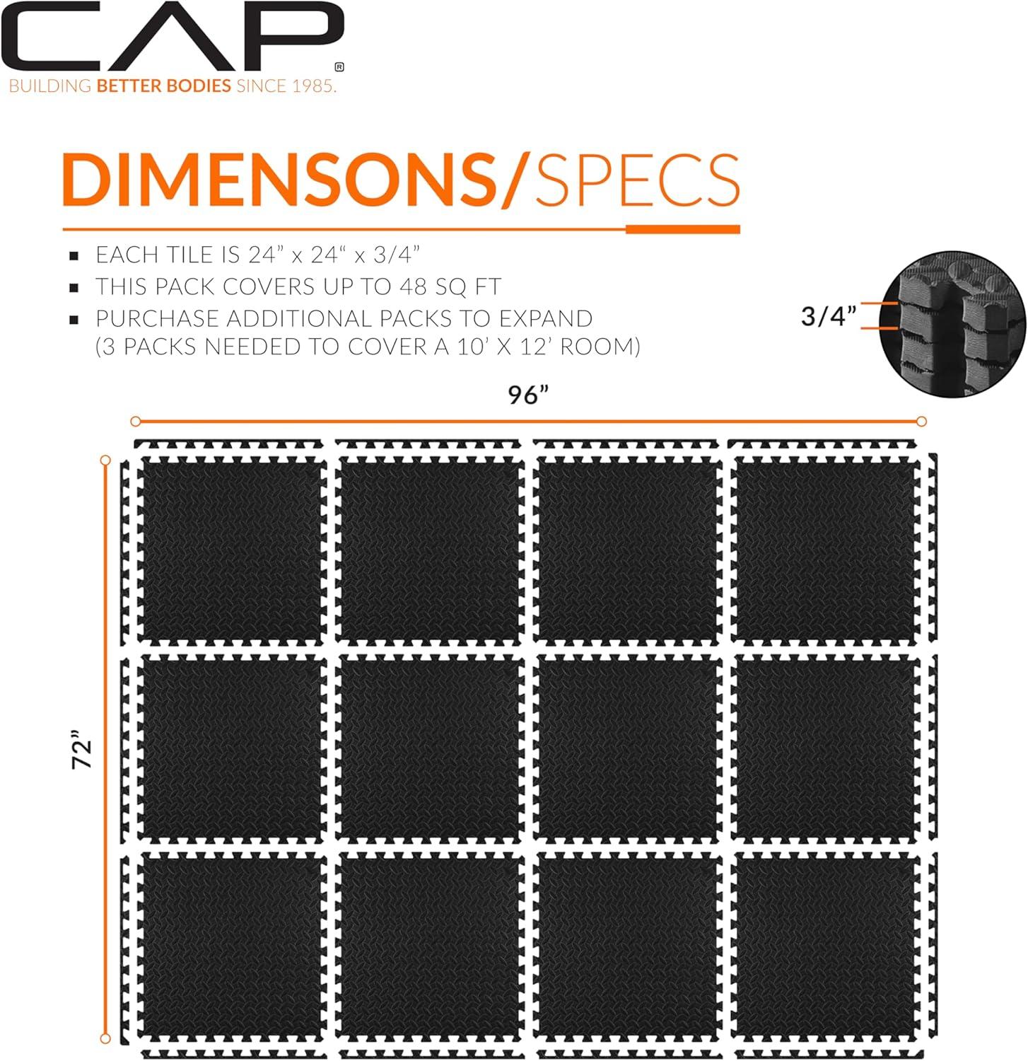 imageCAP Barbell Exercise Puzzle Mats Packs Tiles 24quotx24quot  Multiple OptionsDiamond  Black