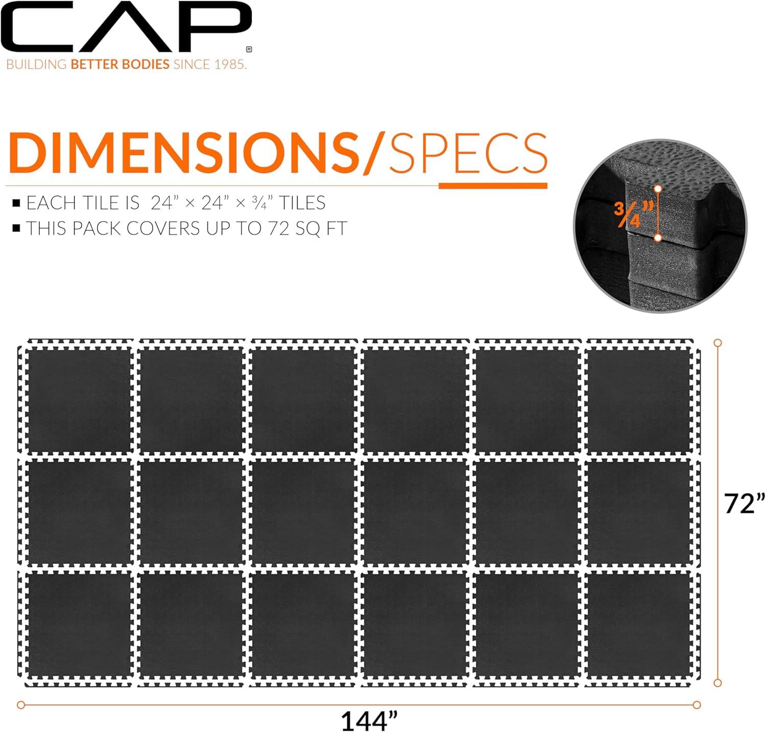 imageCAP Barbell Exercise Puzzle Mats Packs Tiles 24quotx24quot  Multiple OptionsPebble  Black