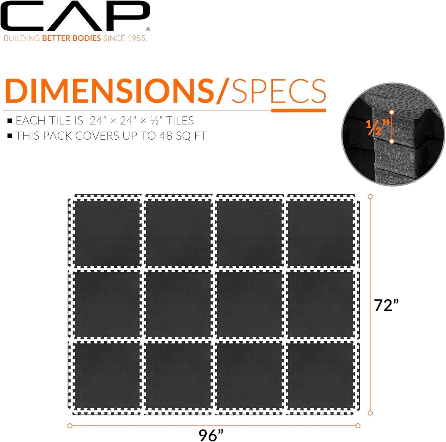 imageCAP Barbell Exercise Puzzle Mats Packs Tiles 24quotx24quot  Multiple OptionsPebble  Black