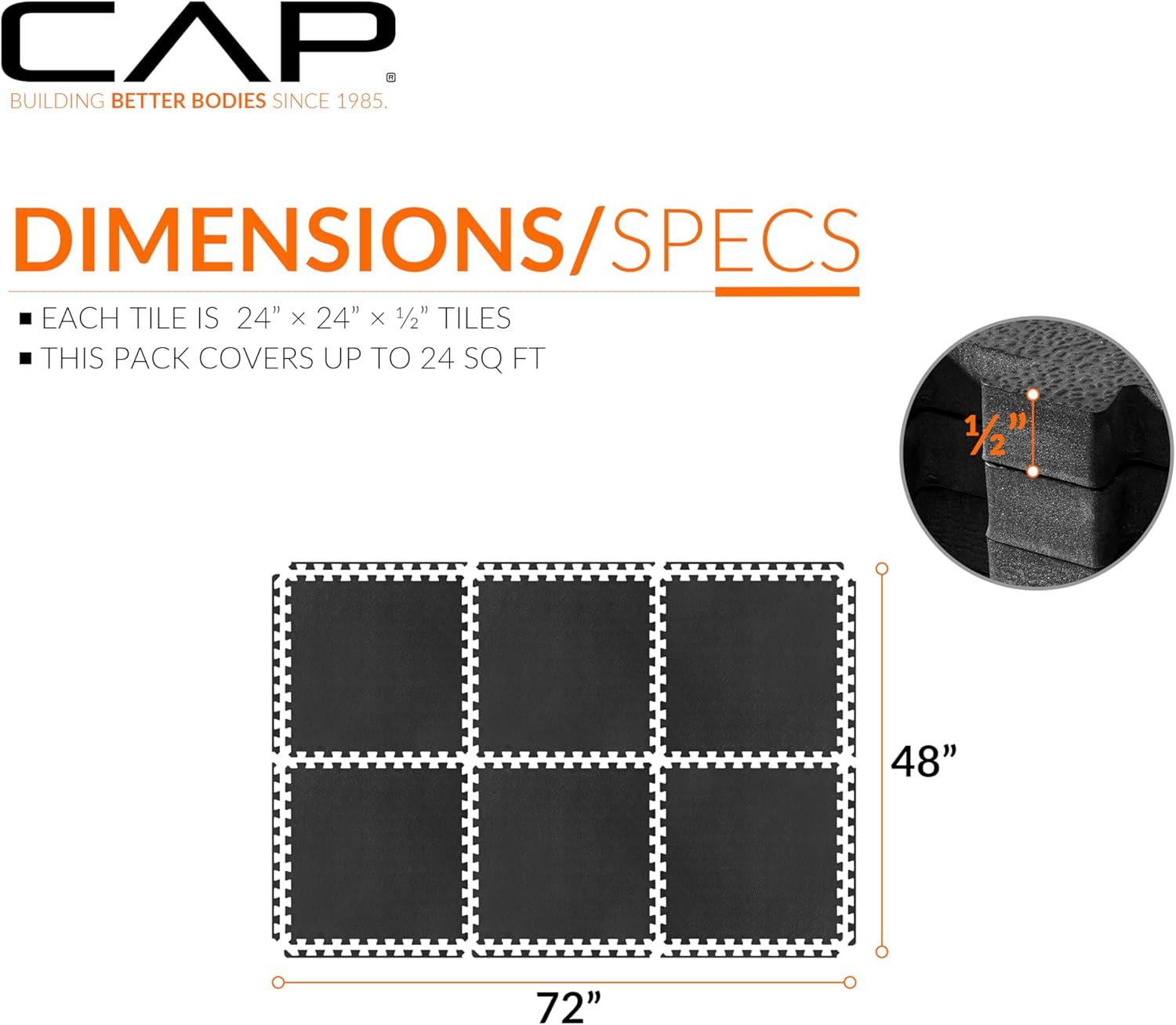 imageCAP Barbell Exercise Puzzle Mats Packs Tiles 24quotx24quot  Multiple OptionsPebble  Black