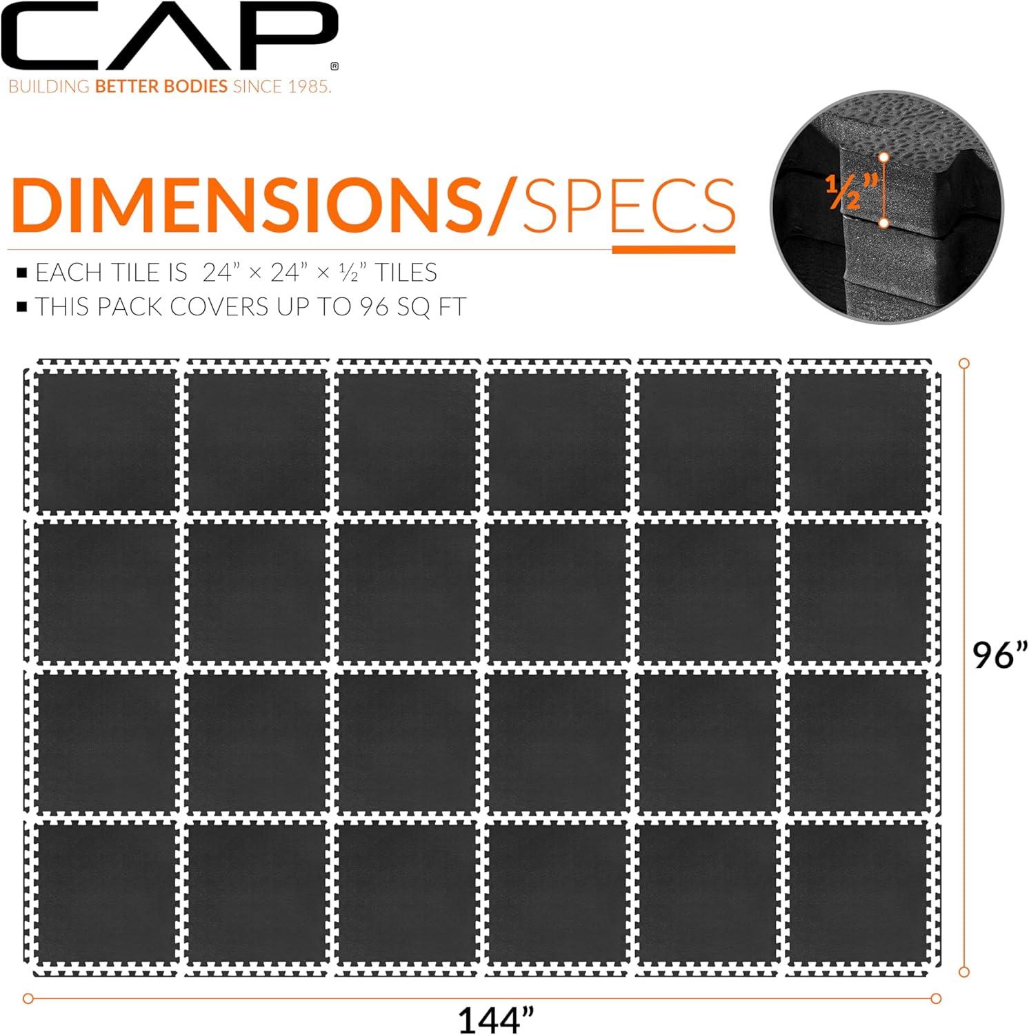imageCAP Barbell Exercise Puzzle Mats Packs Tiles 24quotx24quot  Multiple OptionsPebble  Black