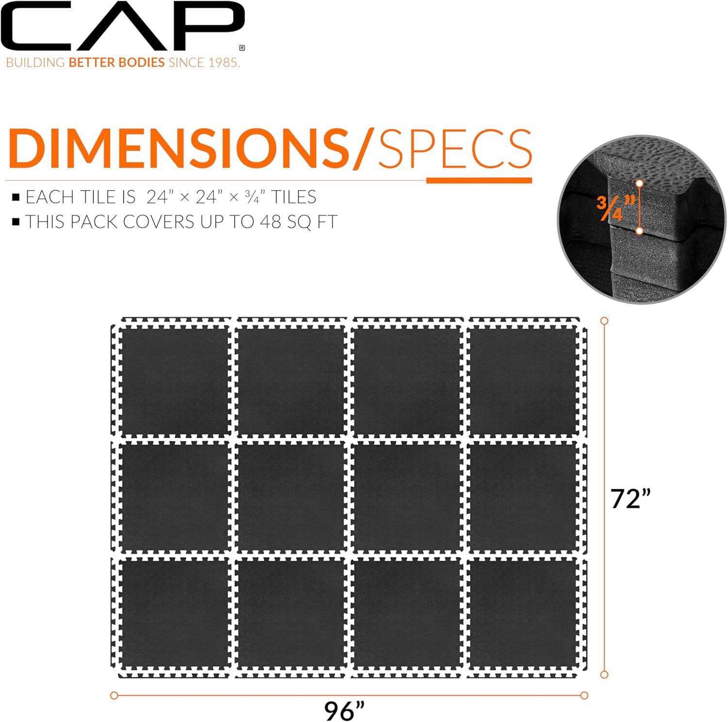 imageCAP Barbell Exercise Puzzle Mats Packs Tiles 24quotx24quot  Multiple OptionsPebble  Black