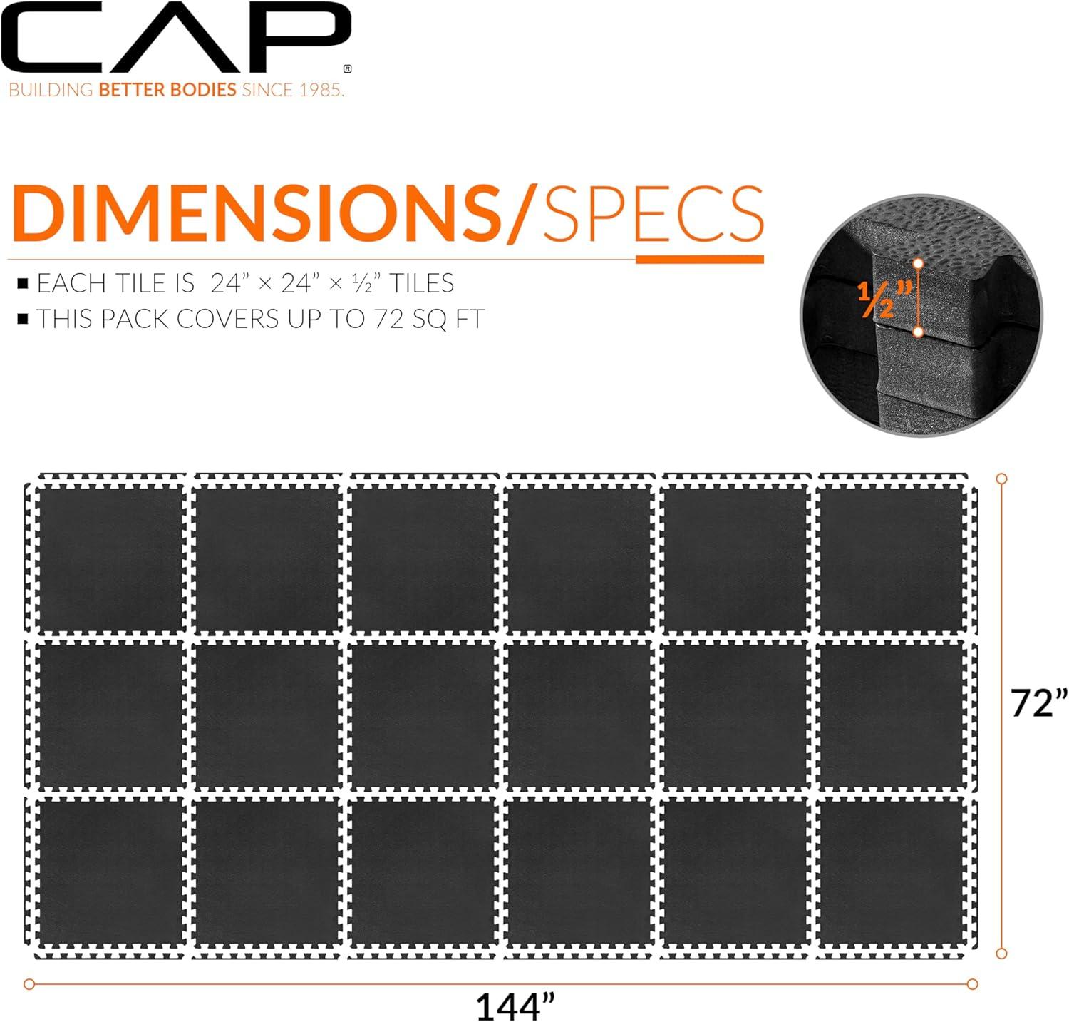 imageCAP Barbell Exercise Puzzle Mats Packs Tiles 24quotx24quot  Multiple OptionsPebble  Black