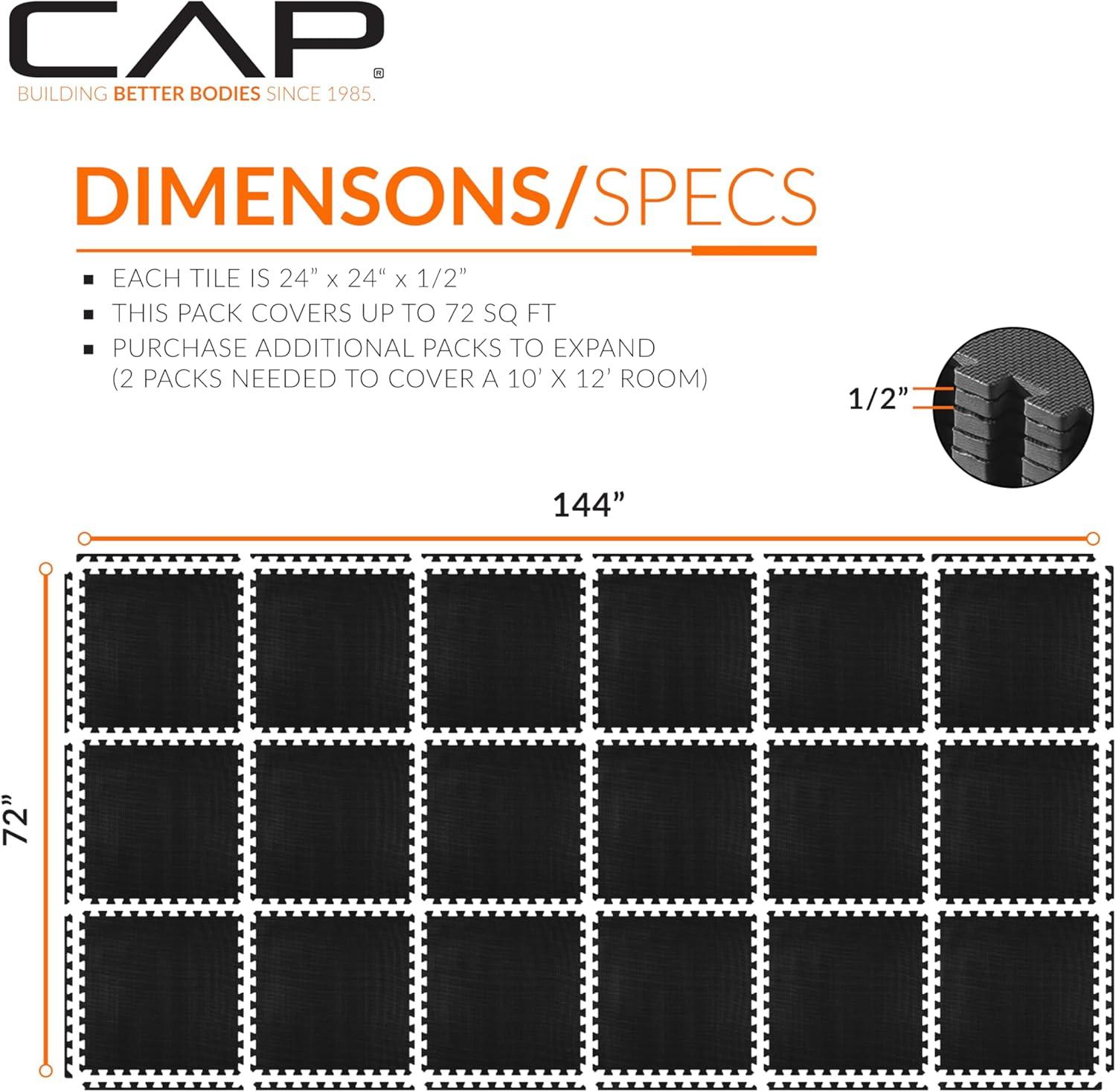 imageCAP Barbell Exercise Puzzle Mats Packs Tiles 24quotx24quot  Multiple OptionsT  Black