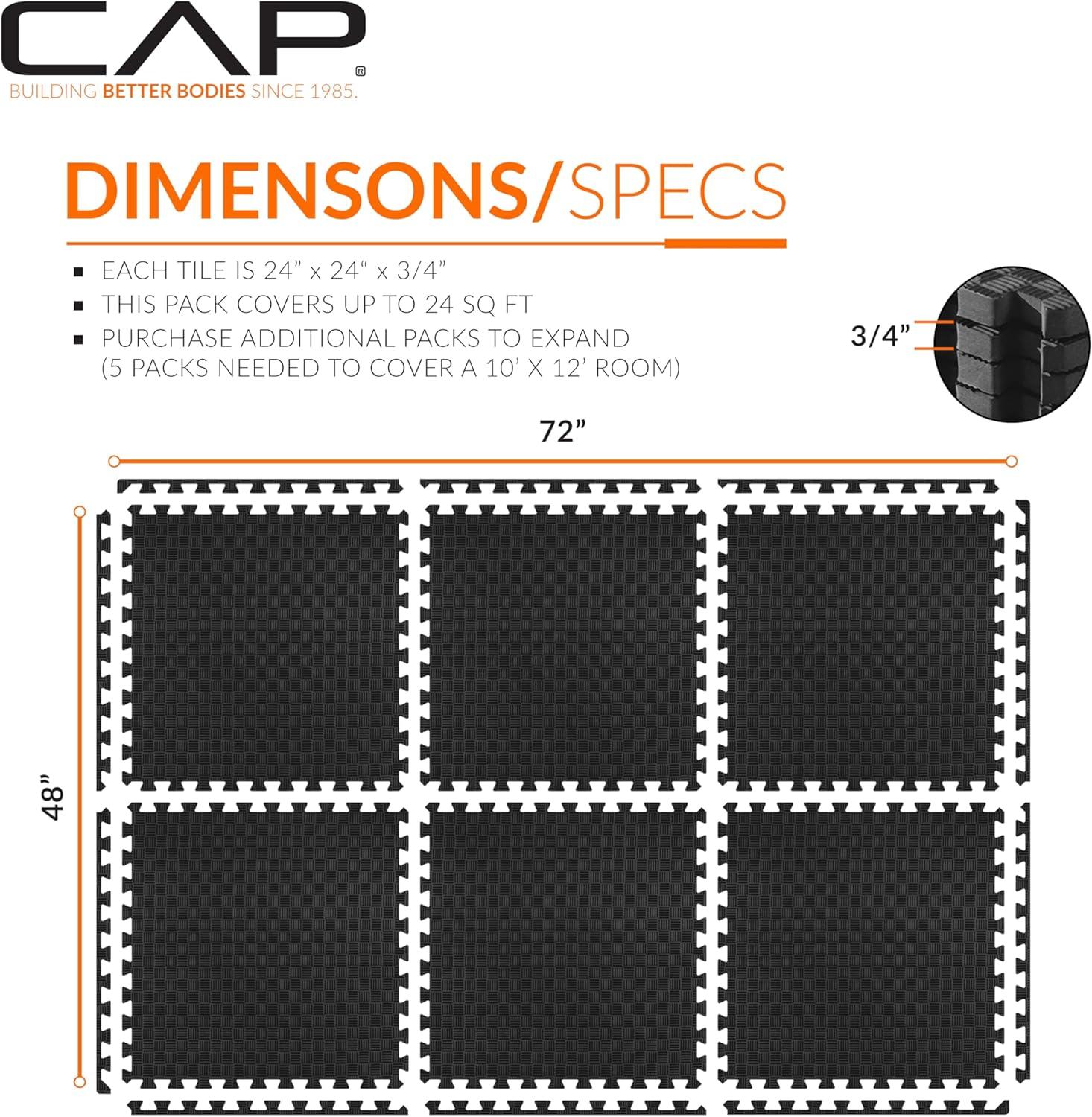 imageCAP Barbell Exercise Puzzle Mats Packs Tiles 24quotx24quot  Multiple OptionsTatami  Black
