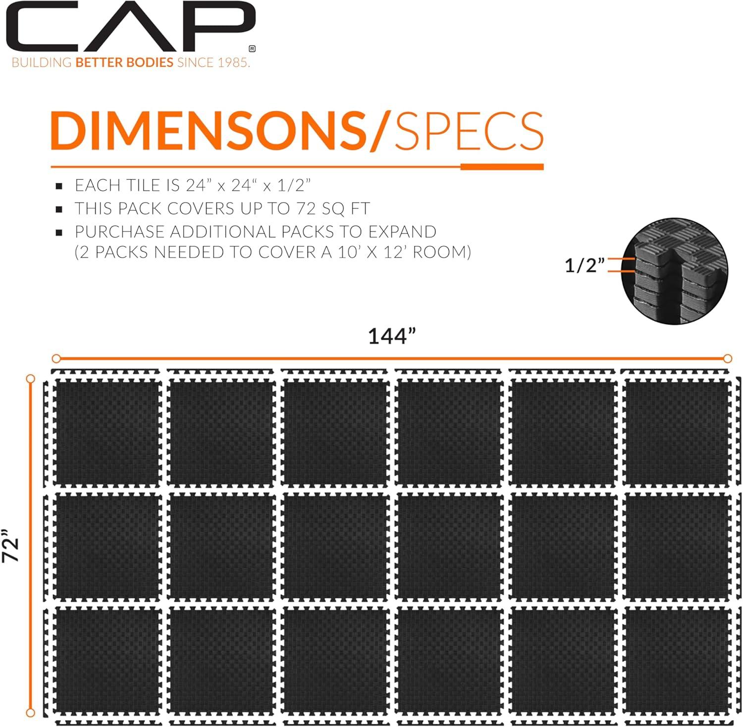 imageCAP Barbell Exercise Puzzle Mats Packs Tiles 24quotx24quot  Multiple OptionsTatami  Black