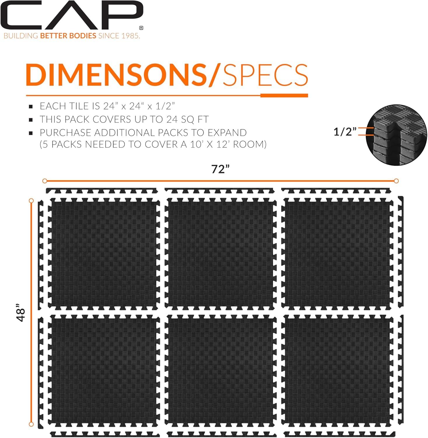 imageCAP Barbell Exercise Puzzle Mats Packs Tiles 24quotx24quot  Multiple OptionsTatami  Black
