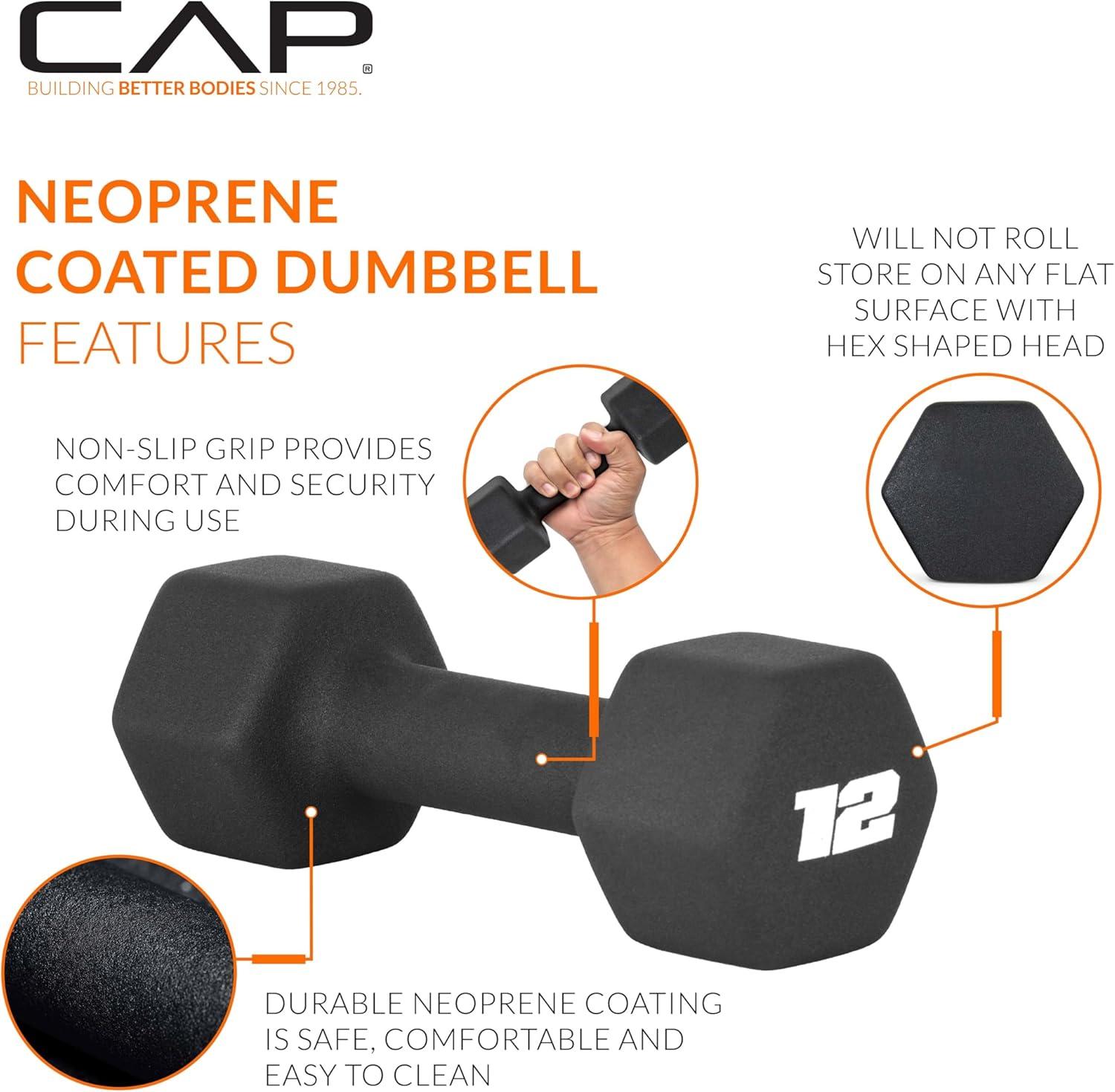 imageCAP Barbell Neoprene Dumbbell Weights Pairs ampamp Sets  Multiple ColorsBlack