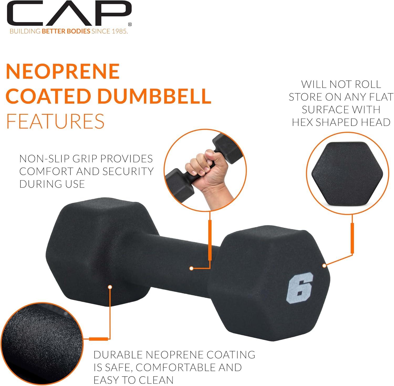 imageCAP Barbell Neoprene Dumbbell Weights Pairs ampamp Sets  Multiple ColorsBlack