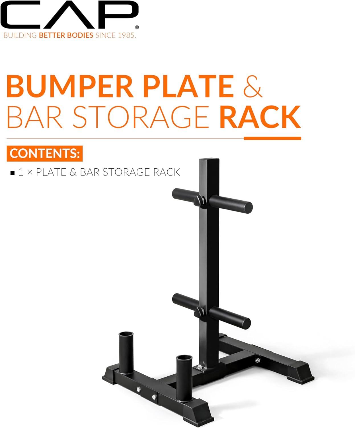 imageCAP Barbell Olympic Bumper Plate Tree Rack with 4 Weight Plate Posts and 2 Barbell Storage Holders  Multiple ColorsBlack