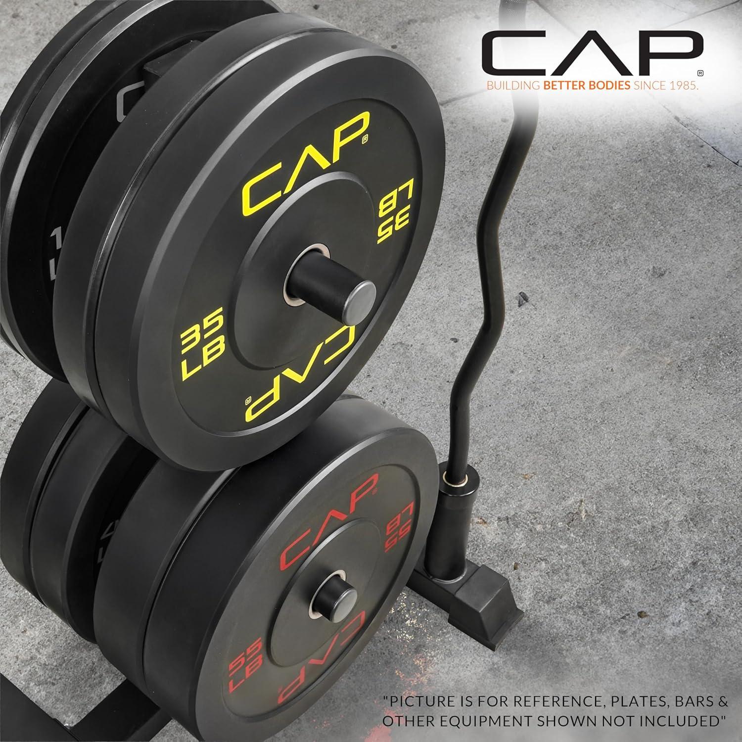 imageCAP Barbell Olympic Bumper Plate Tree Rack with 4 Weight Plate Posts and 2 Barbell Storage Holders  Multiple ColorsBlack