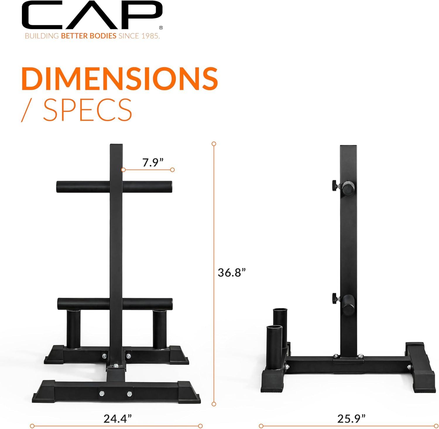 imageCAP Barbell Olympic Bumper Plate Tree Rack with 4 Weight Plate Posts and 2 Barbell Storage Holders  Multiple ColorsBlack