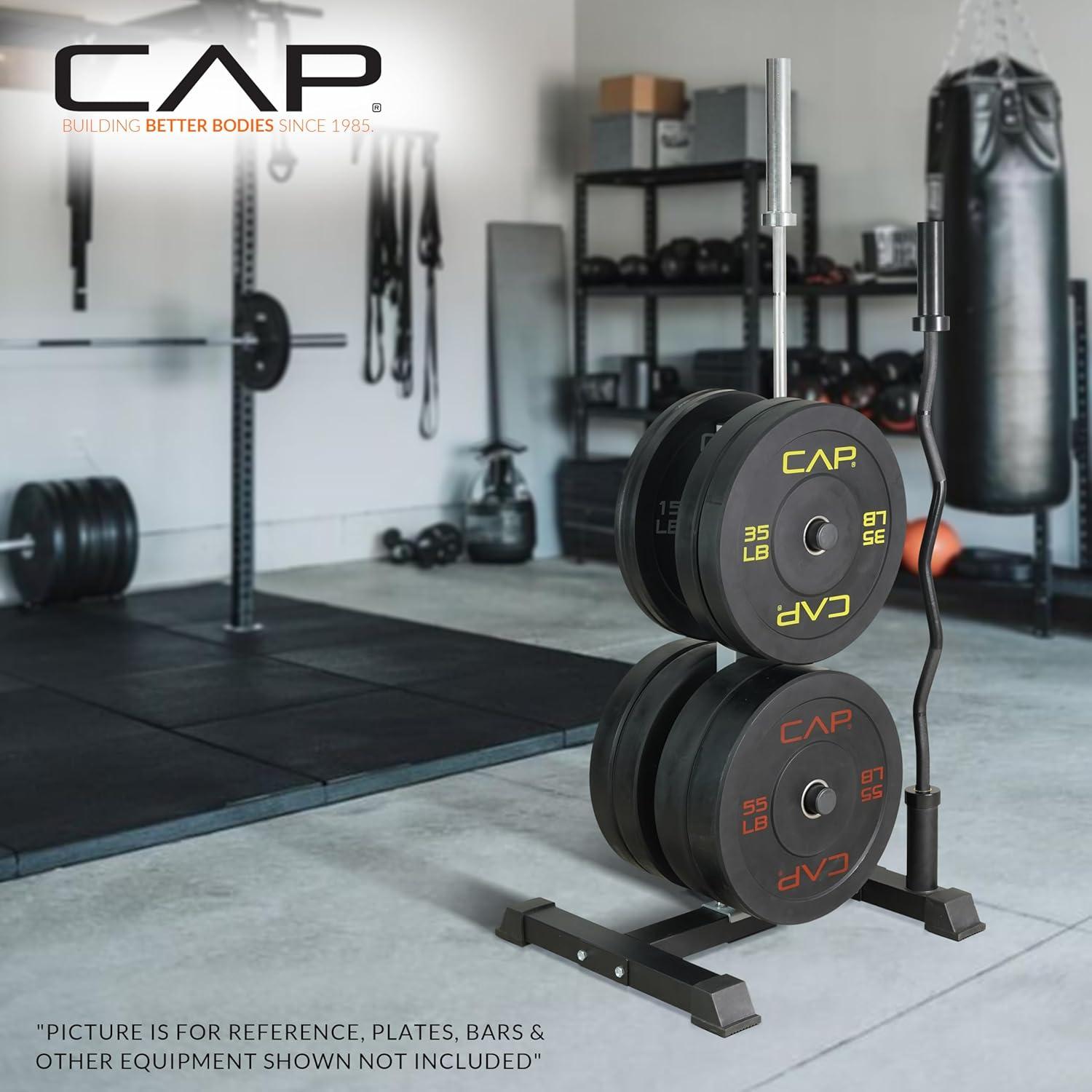 imageCAP Barbell Olympic Bumper Plate Tree Rack with 4 Weight Plate Posts and 2 Barbell Storage Holders  Multiple ColorsGray