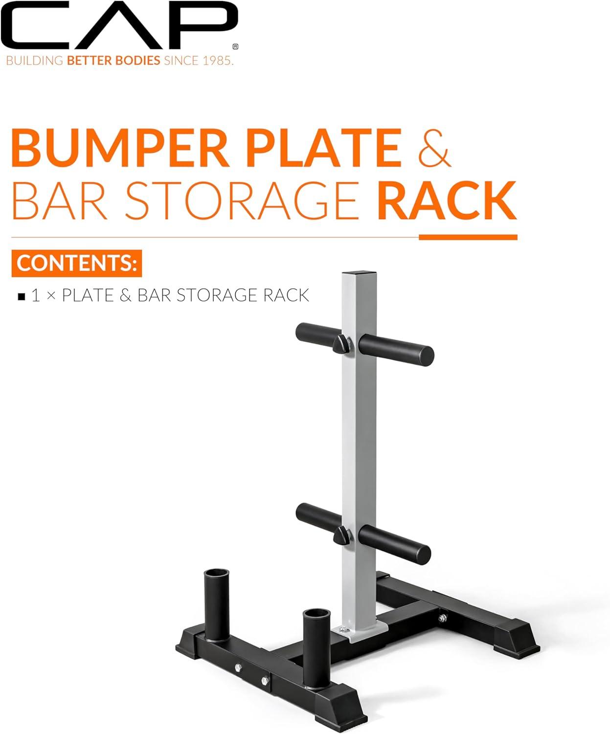 imageCAP Barbell Olympic Bumper Plate Tree Rack with 4 Weight Plate Posts and 2 Barbell Storage Holders  Multiple ColorsGray