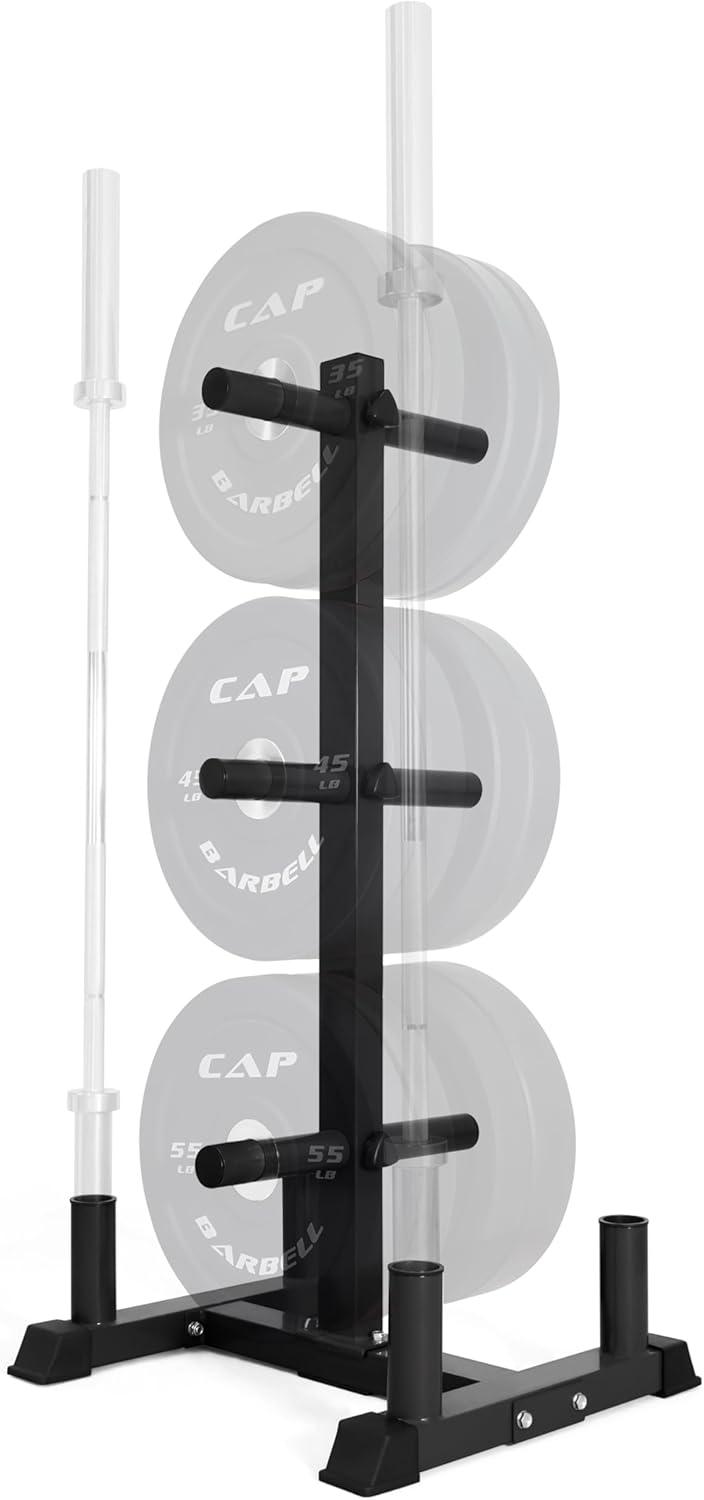 imageCAP Barbell Olympic Bumper Plate Tree Rack with 6 Weight Plate Posts and 4 Barbell Storage Holders  HeavyDuty Steel Gym Organizer for Olympic Plates and Bars  Black Blue or Red optionsBlue