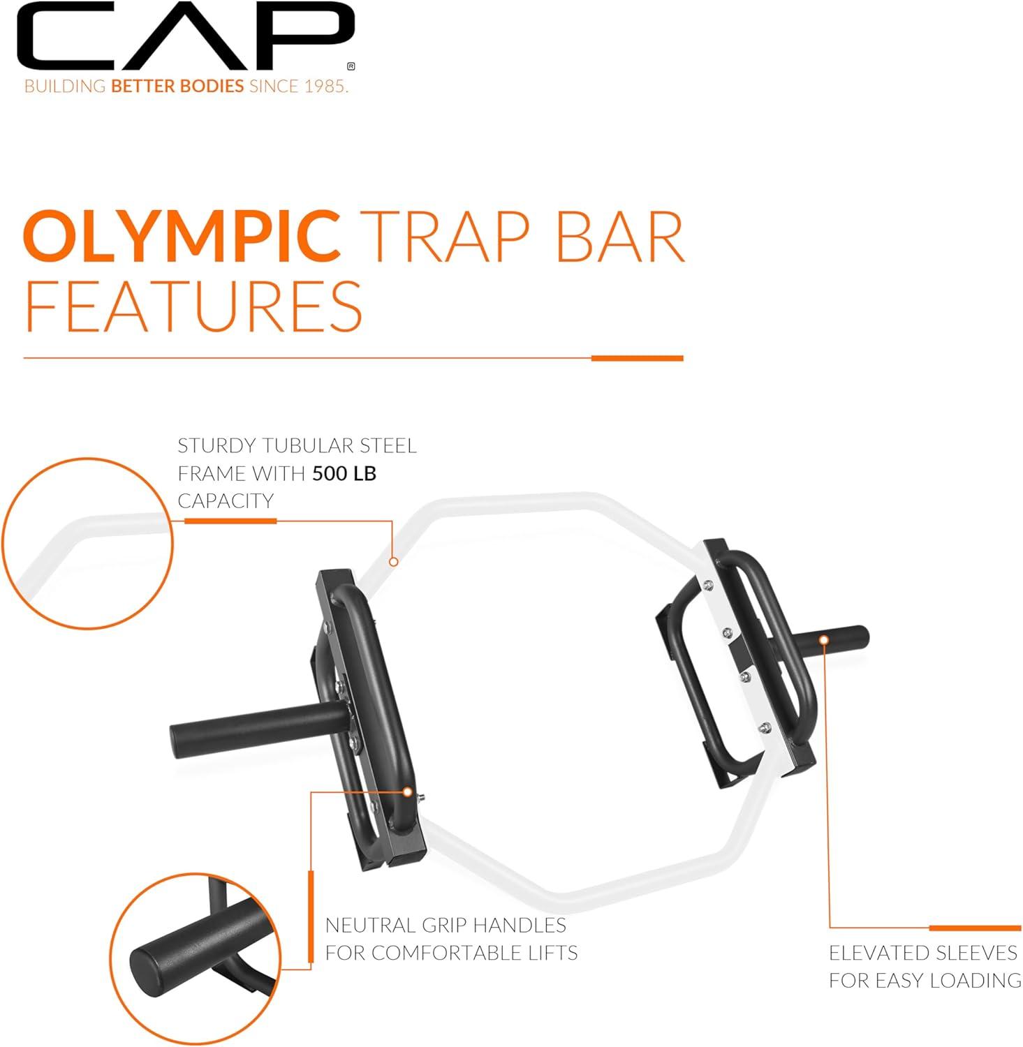 imageCAP Barbell Olympic Trap Bar and Shrug Bar for DeadliftsWhite