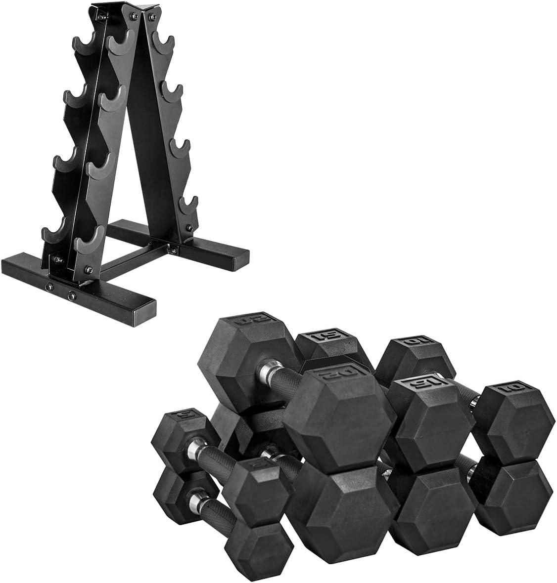 imageCAP Barbell Rubber Coated Dumbbell Weight Set with Vertical Rack  100 lb 150 lb and 210 lb Options100 lb  Set