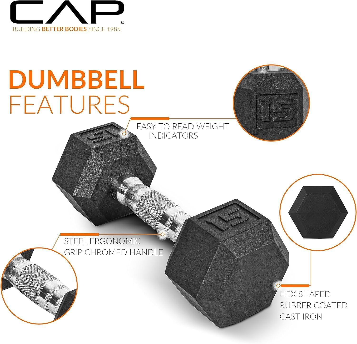 imageCAP Barbell Rubber Coated Dumbbell Weight Set with Vertical Rack  100 lb 150 lb and 210 lb Options100 lb  Set
