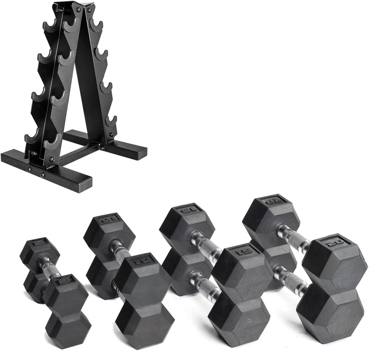 imageCAP Barbell Rubber Coated Dumbbell Weight Set with Vertical Rack  100 lb 150 lb and 210 lb Options100 lb  Set