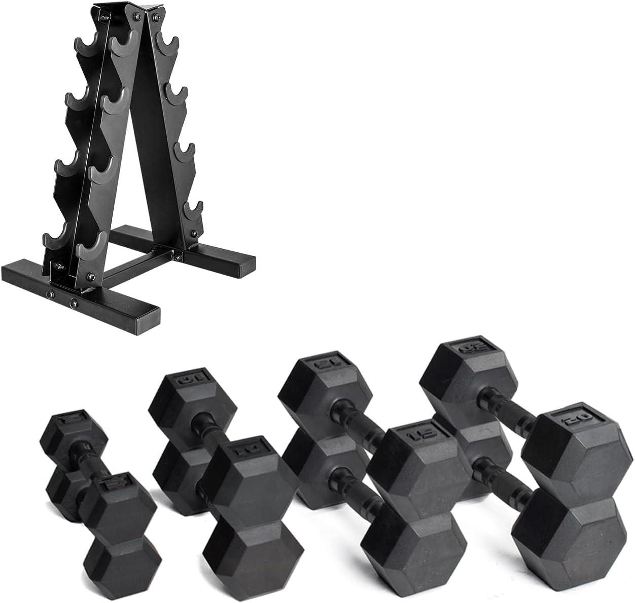 imageCAP Barbell Rubber Coated Dumbbell Weight Set with Vertical Rack  100 lb 150 lb and 210 lb Options100 lb  Set