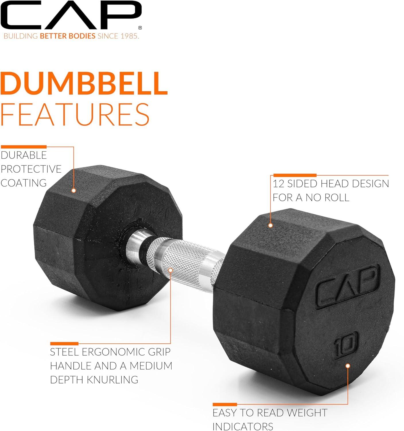 imageCAP Barbell Rubber Coated Dumbbell Weight Set with Vertical Rack  100 lb 150 lb and 210 lb Options100 lb  Set