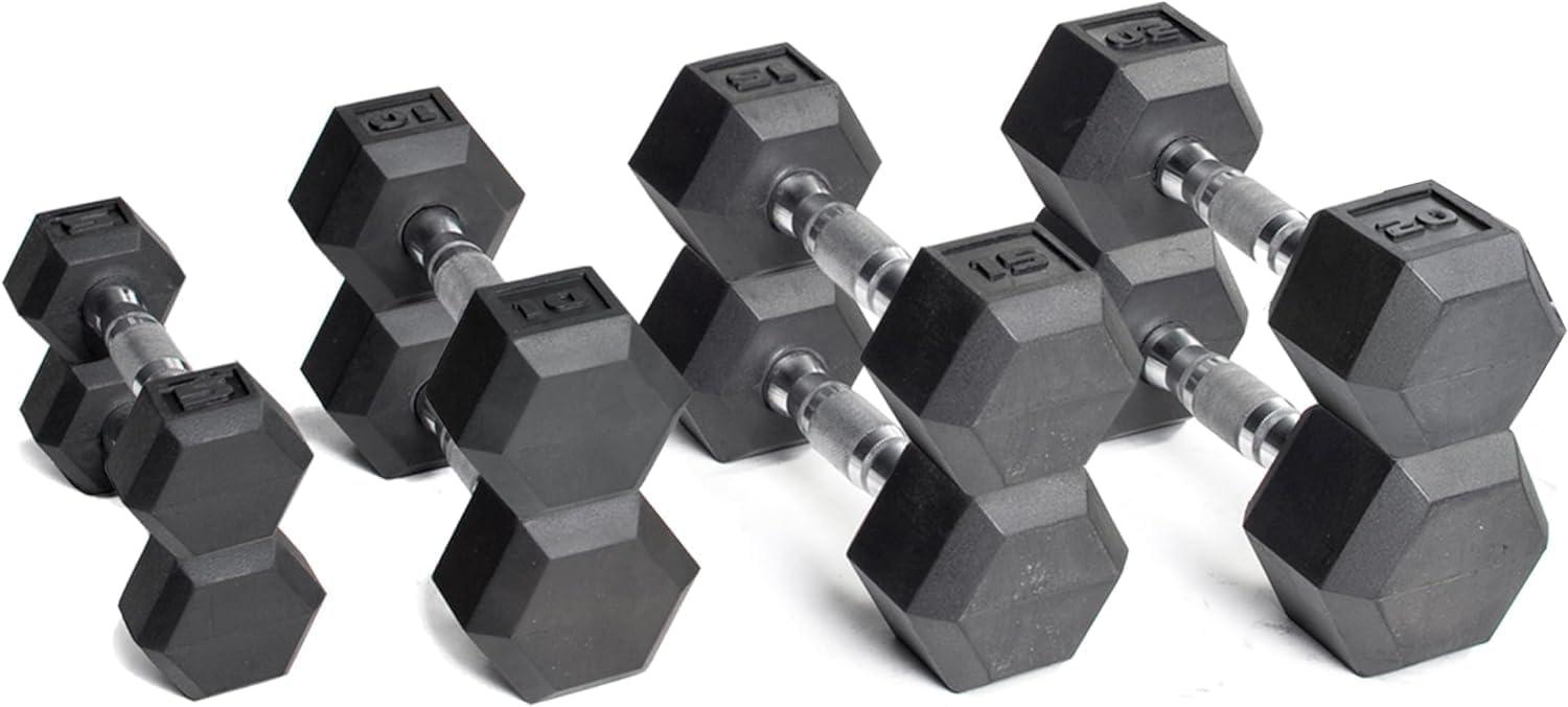 imageCAP Barbell Rubber Coated Dumbbell Weight Set with Vertical Rack  100 lb 150 lb and 210 lb Options100 lb  Set
