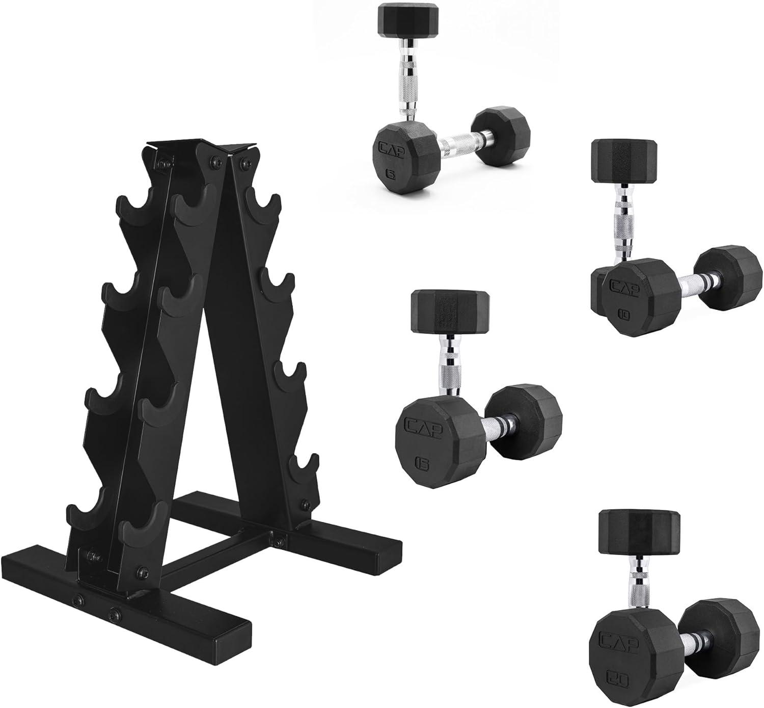 imageCAP Barbell Rubber Coated Dumbbell Weight Set with Vertical Rack  100 lb 150 lb and 210 lb Options100 lb  Set
