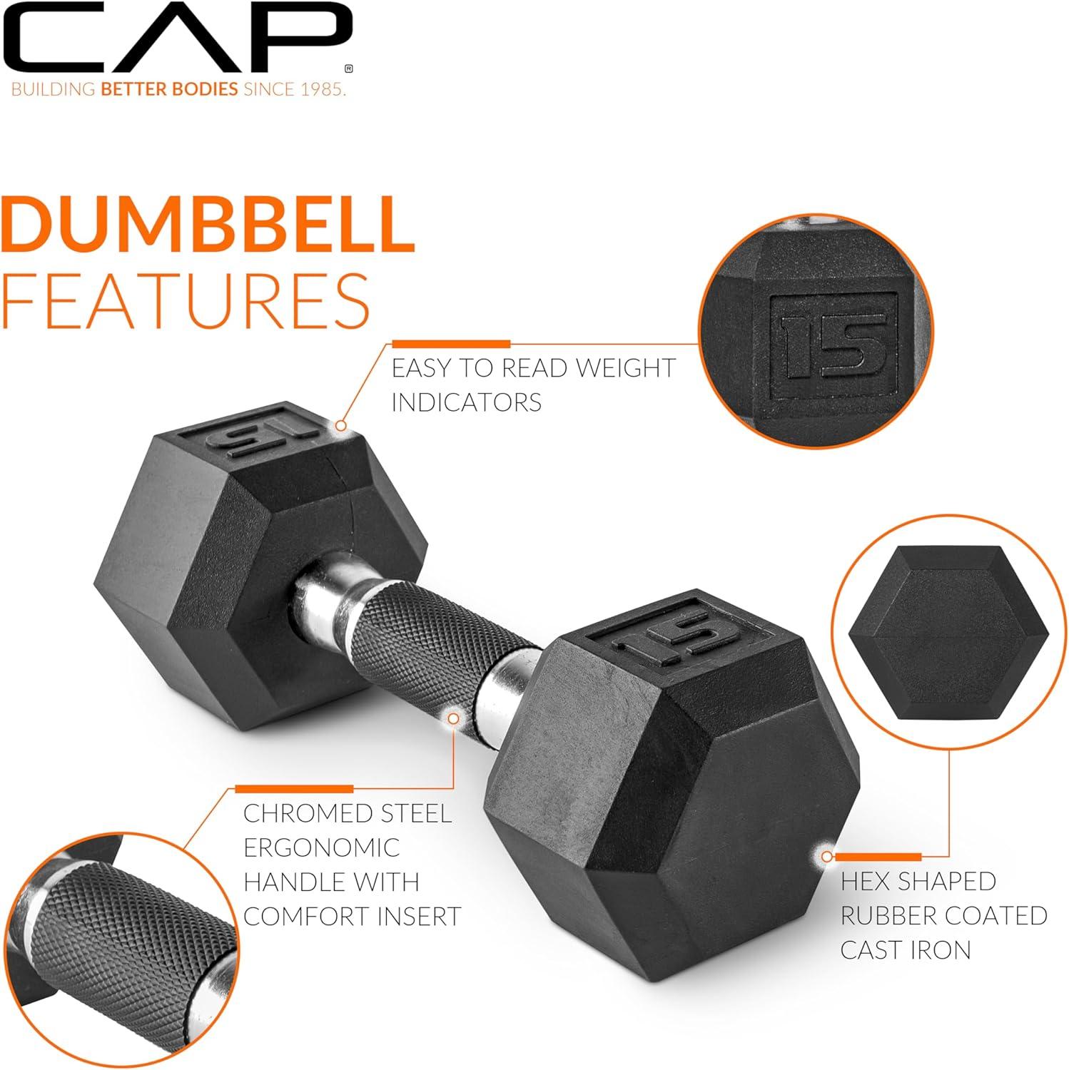 imageCAP Barbell Rubber Coated Dumbbell Weight Set with Vertical Rack  100 lb 150 lb and 210 lb Options100 lb  Set