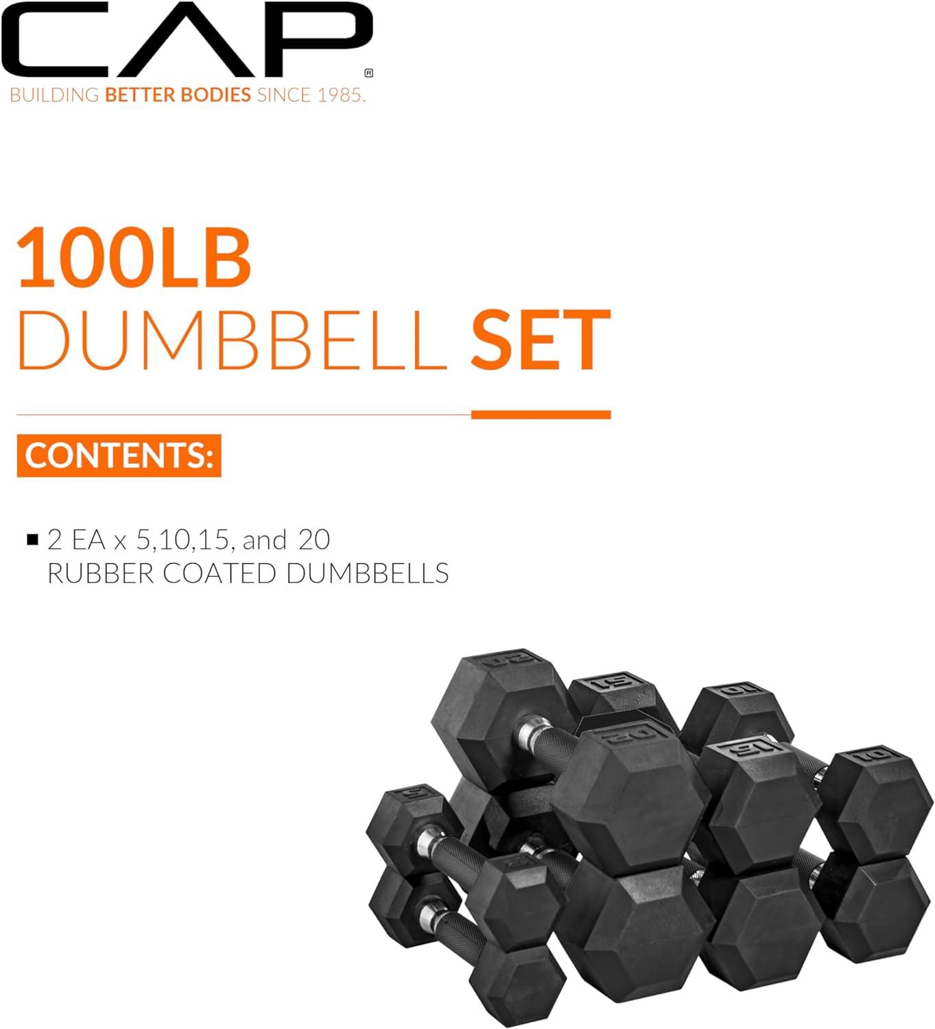 imageCAP Barbell Rubber Coated Dumbbell Weight Set with Vertical Rack  100 lb 150 lb and 210 lb Options100 lb  Set