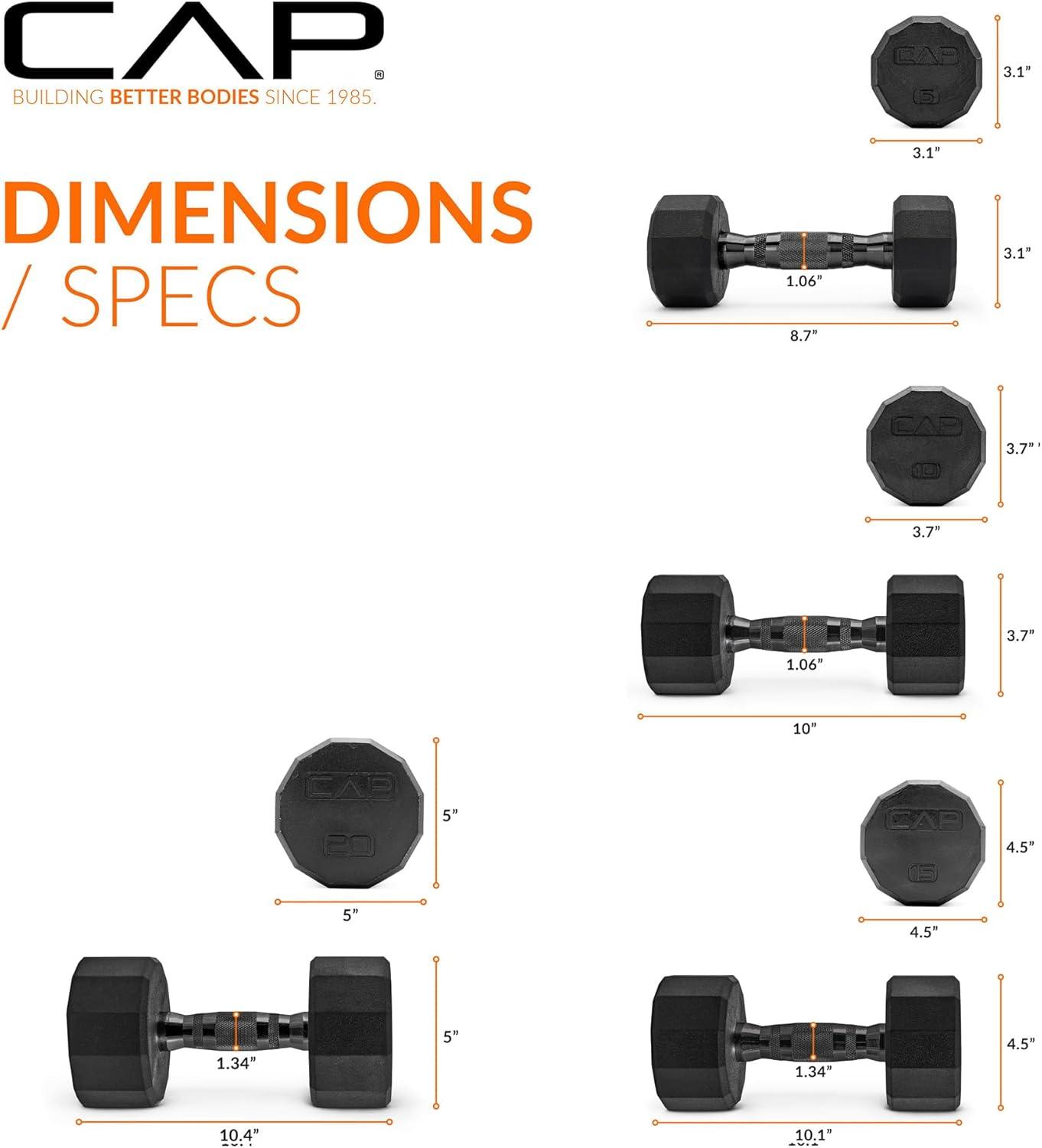 imageCAP Barbell Rubber Coated Dumbbell Weight Set with Vertical Rack  100 lb 150 lb and 210 lb Options100 lb  Set
