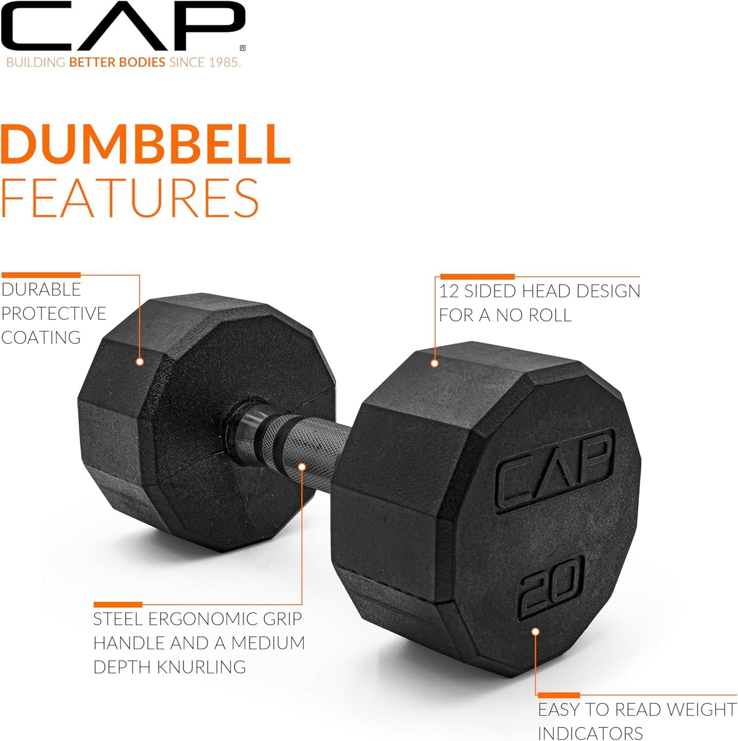 imageCAP Barbell Rubber Coated Dumbbell Weight Set with Vertical Rack  100 lb 150 lb and 210 lb Options100 lb  Set