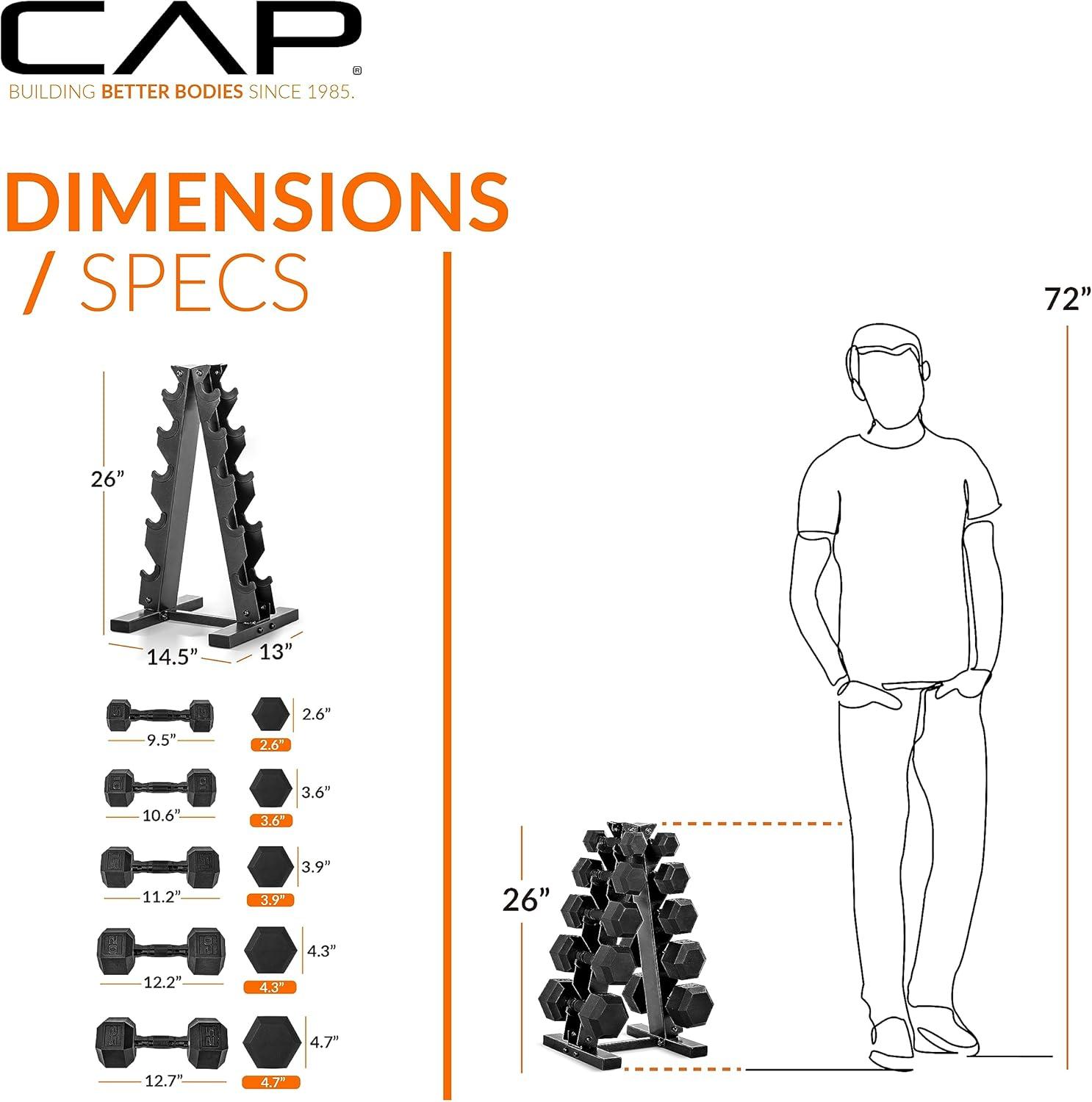 imageCAP Barbell Rubber Coated Dumbbell Weight Set with Vertical Rack  100 lb 150 lb and 210 lb Options150 lb  Set