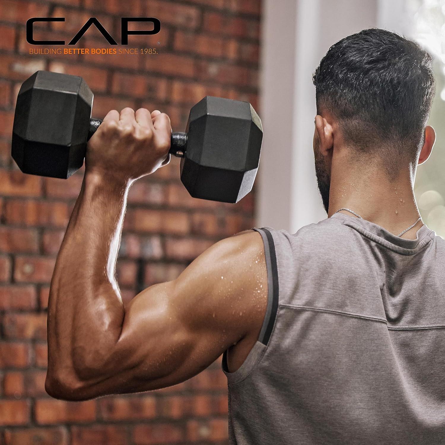 imageCAP Barbell Rubber Coated Dumbbell Weight Set with Vertical Rack  100 lb 150 lb and 210 lb Options150 lb  Set