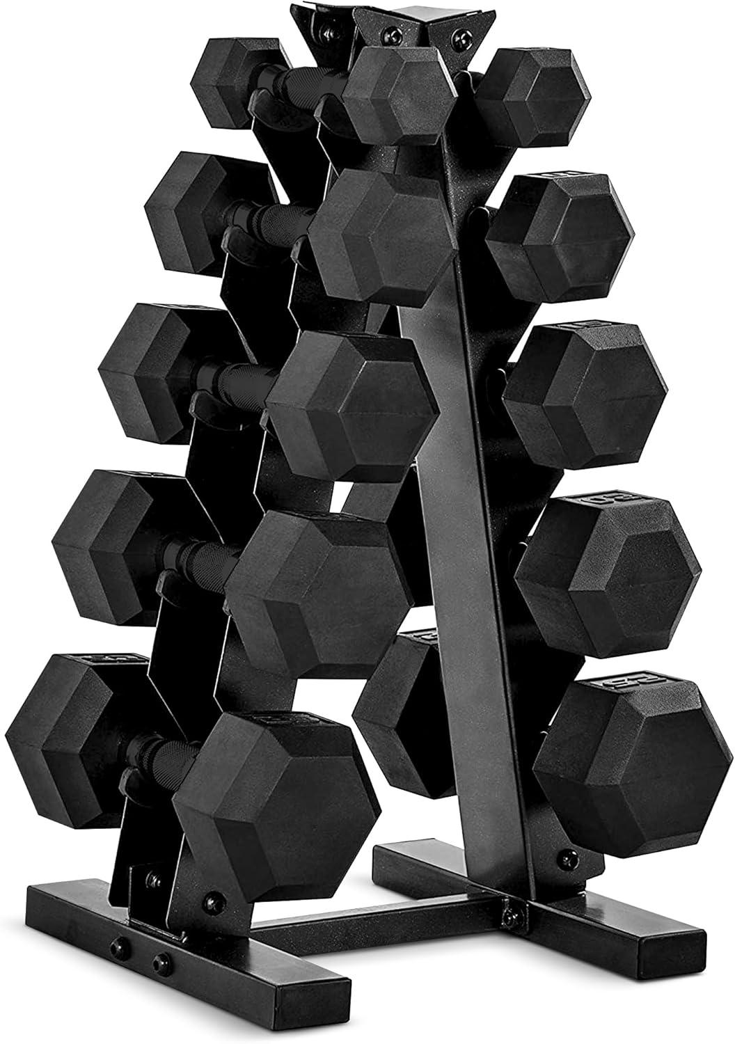 imageCAP Barbell Rubber Coated Dumbbell Weight Set with Vertical Rack  100 lb 150 lb and 210 lb Options150 lb  Set
