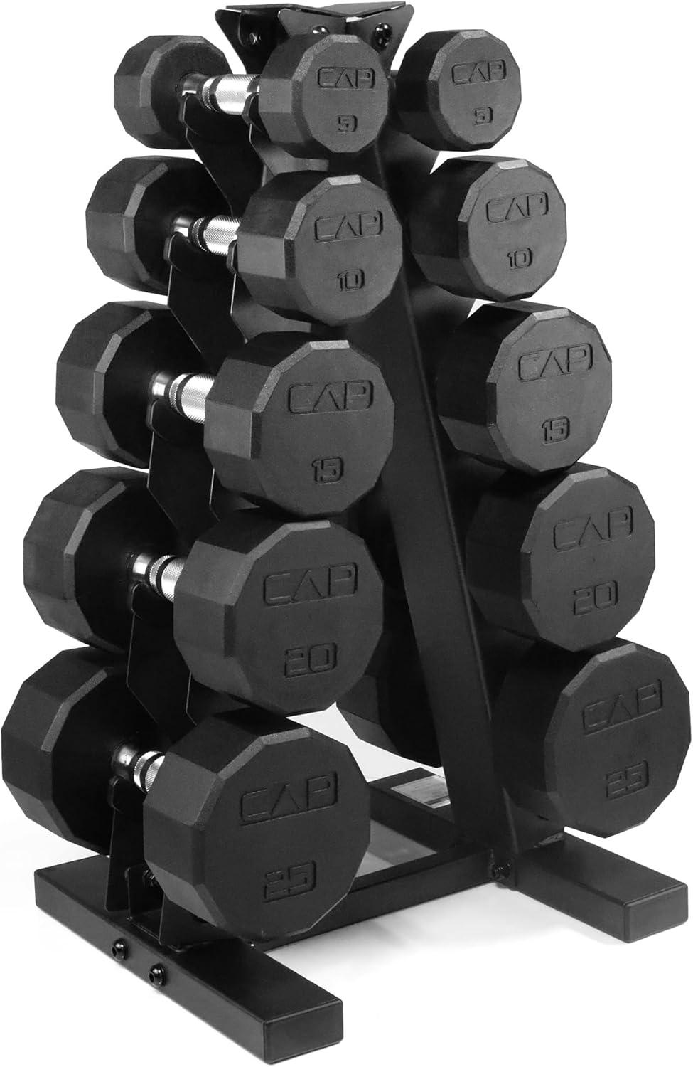 imageCAP Barbell Rubber Coated Dumbbell Weight Set with Vertical Rack  100 lb 150 lb and 210 lb Options150 lb  Set
