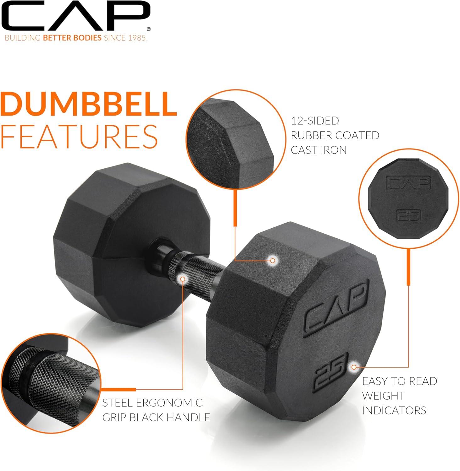 imageCAP Barbell Rubber Coated Dumbbell Weight Set with Vertical Rack  100 lb 150 lb and 210 lb Options150 lb  Set