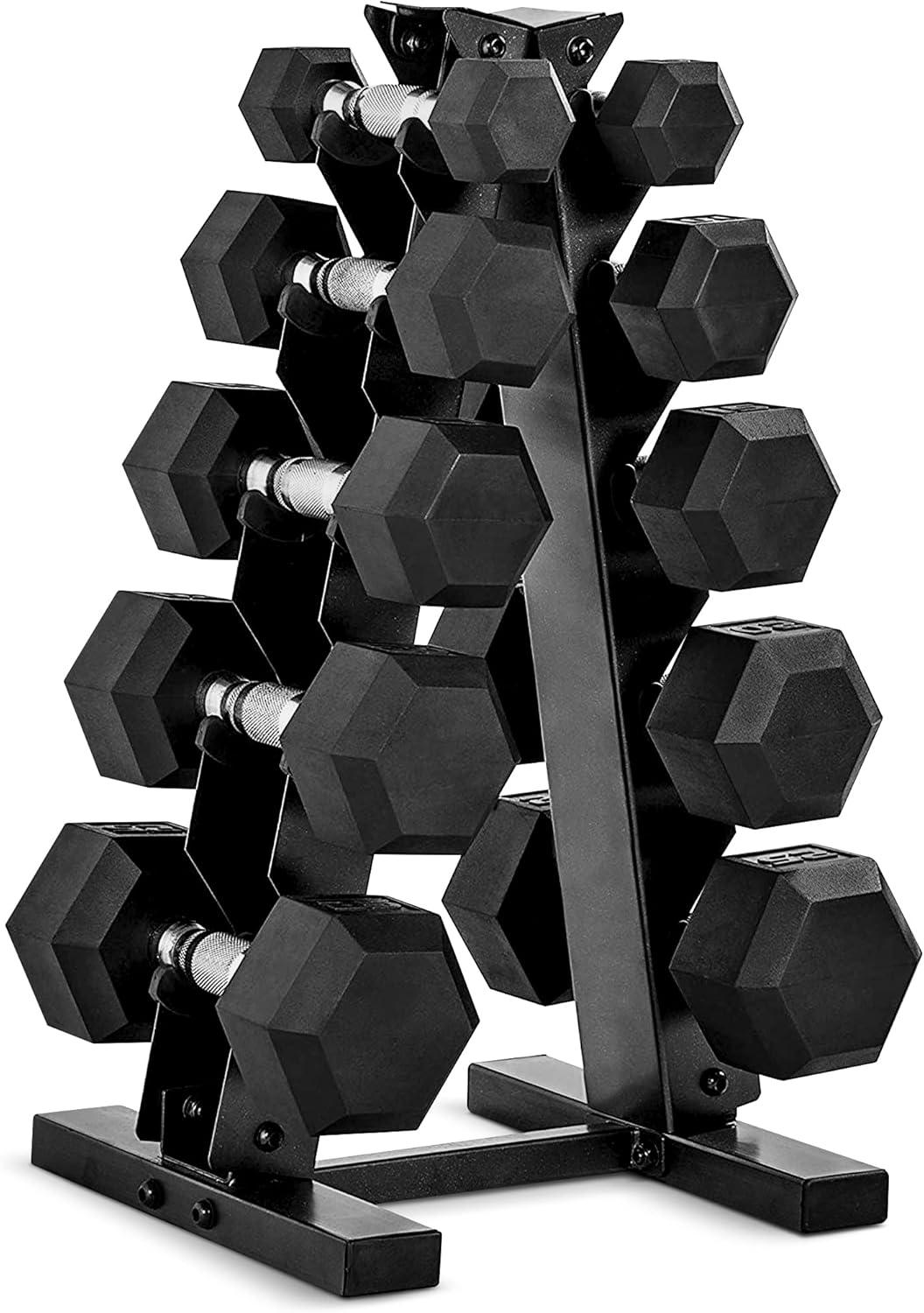 imageCAP Barbell Rubber Coated Dumbbell Weight Set with Vertical Rack  100 lb 150 lb and 210 lb Options150 lb  Set
