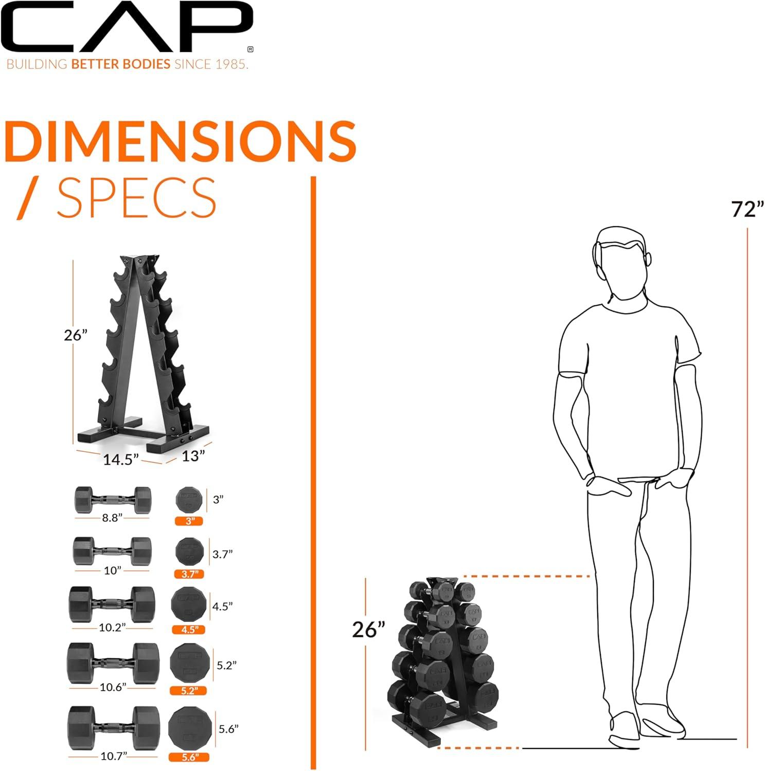 imageCAP Barbell Rubber Coated Dumbbell Weight Set with Vertical Rack  100 lb 150 lb and 210 lb Options150 lb  Set