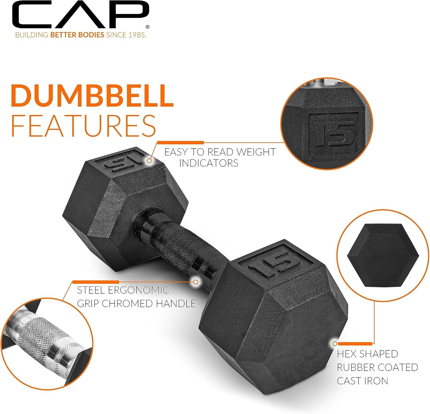imageCAP Barbell Rubber Coated Dumbbell Weight Set with Vertical Rack  100 lb 150 lb and 210 lb Options150 lb  Set