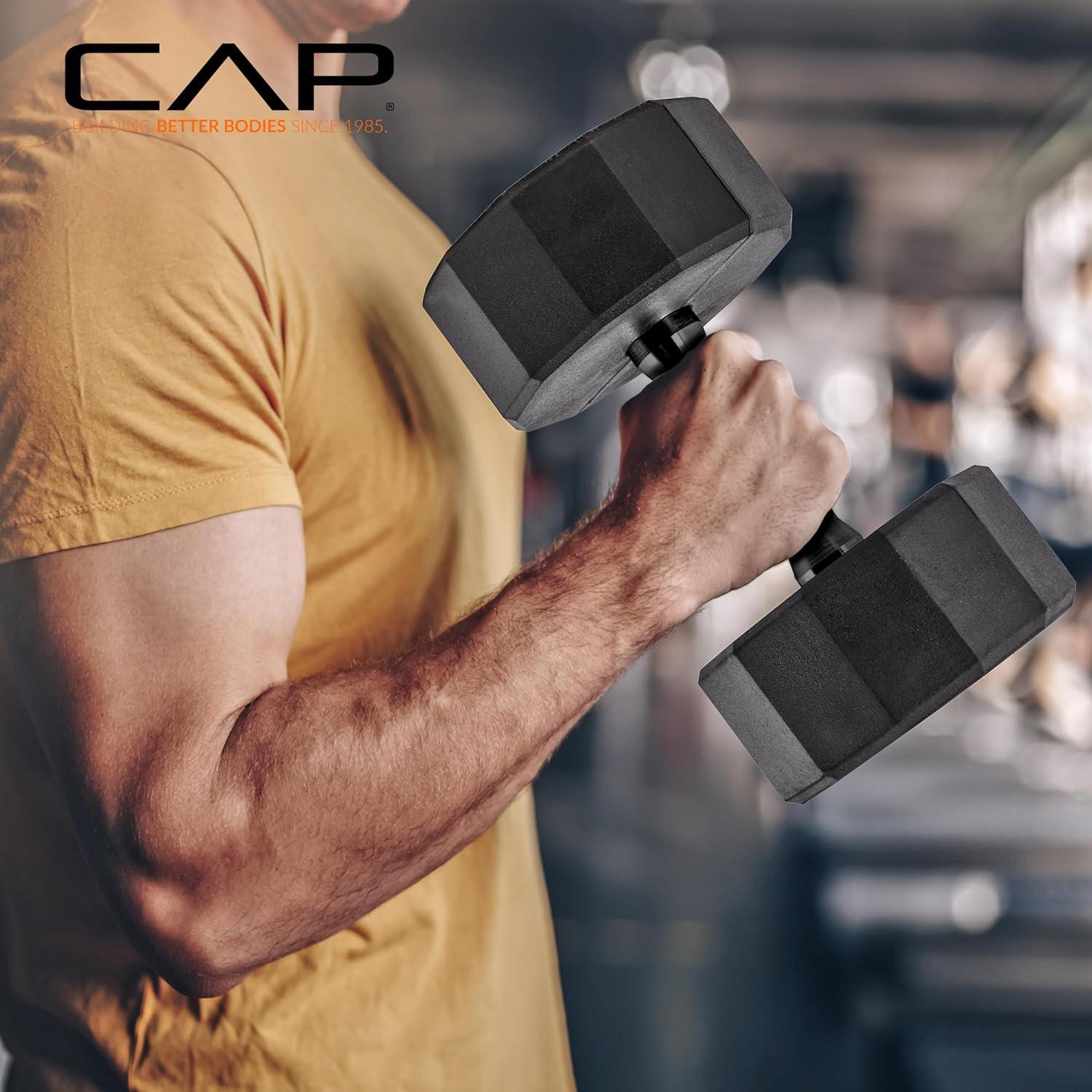 imageCAP Barbell Rubber Coated Dumbbell Weight Set with Vertical Rack  100 lb 150 lb and 210 lb Options150 lb  Set