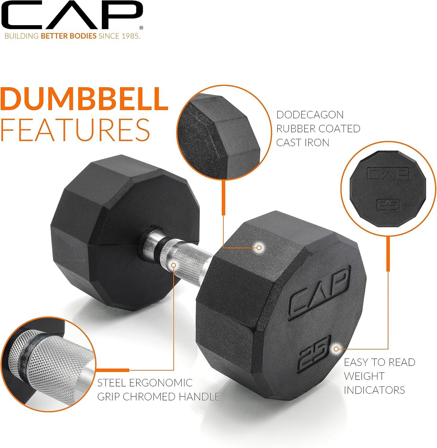 imageCAP Barbell Rubber Coated Dumbbell Weight Set with Vertical Rack  100 lb 150 lb and 210 lb Options150 lb  Set