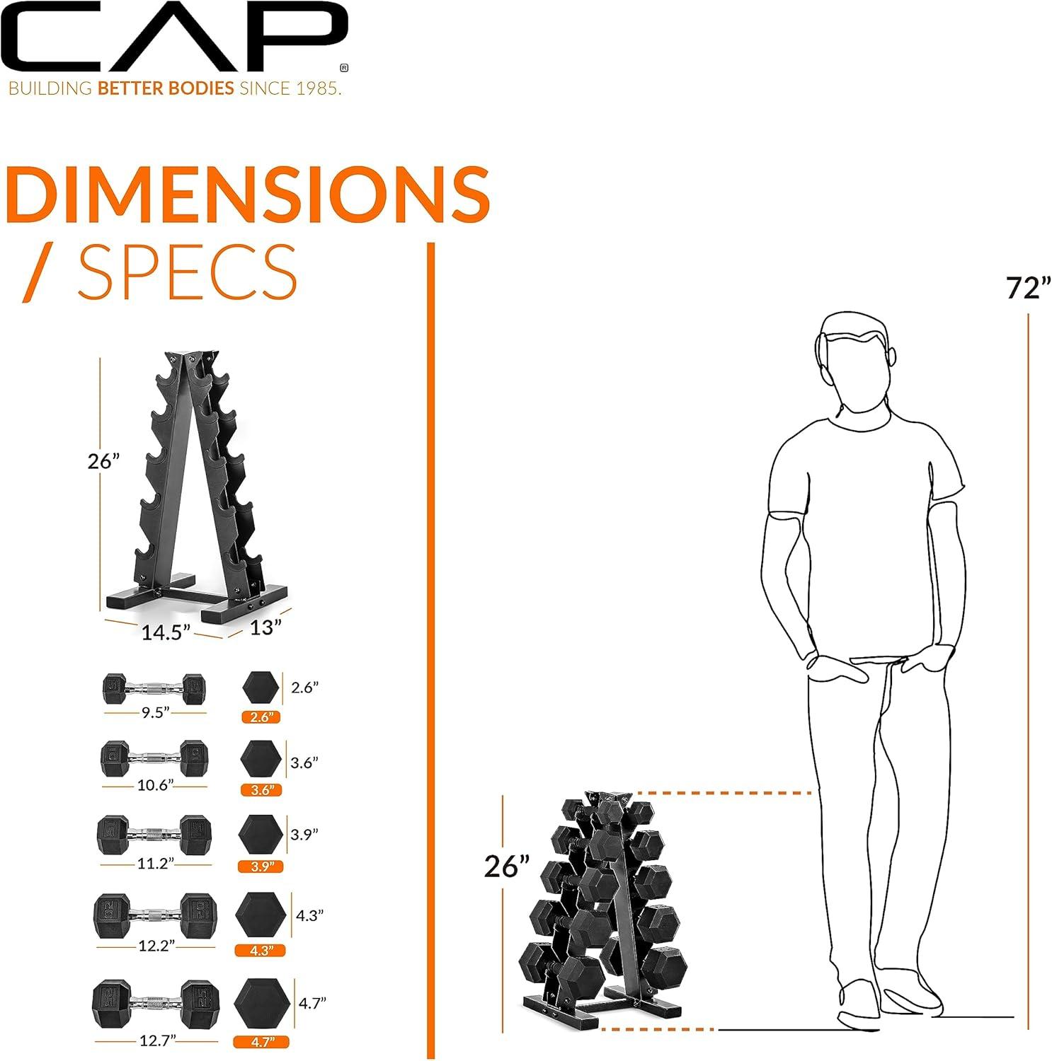 imageCAP Barbell Rubber Coated Dumbbell Weight Set with Vertical Rack  100 lb 150 lb and 210 lb Options150 lb  Set