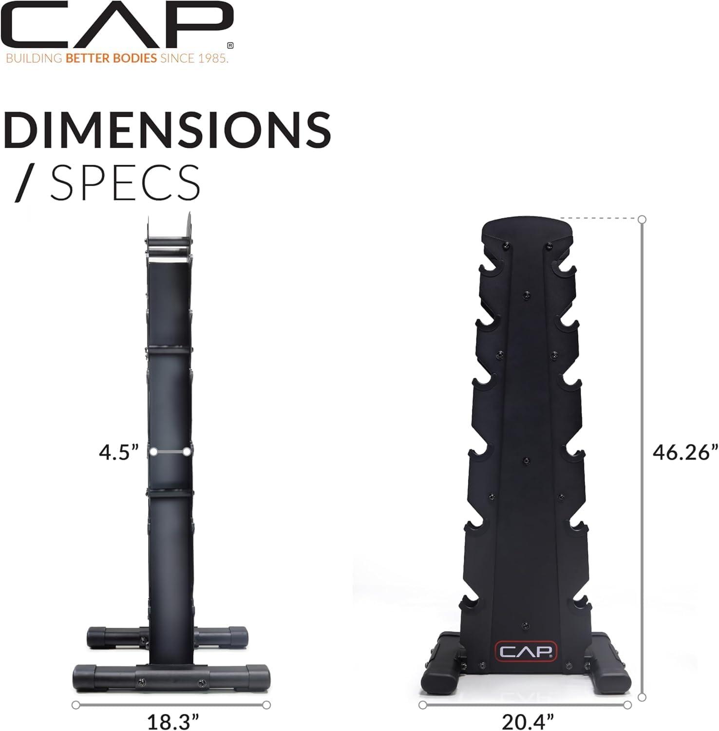 imageCAP Barbell Rubber Coated Dumbbell Weight Set with Vertical Rack  100 lb 150 lb and 210 lb Options210 lb  Set  Silver Rack