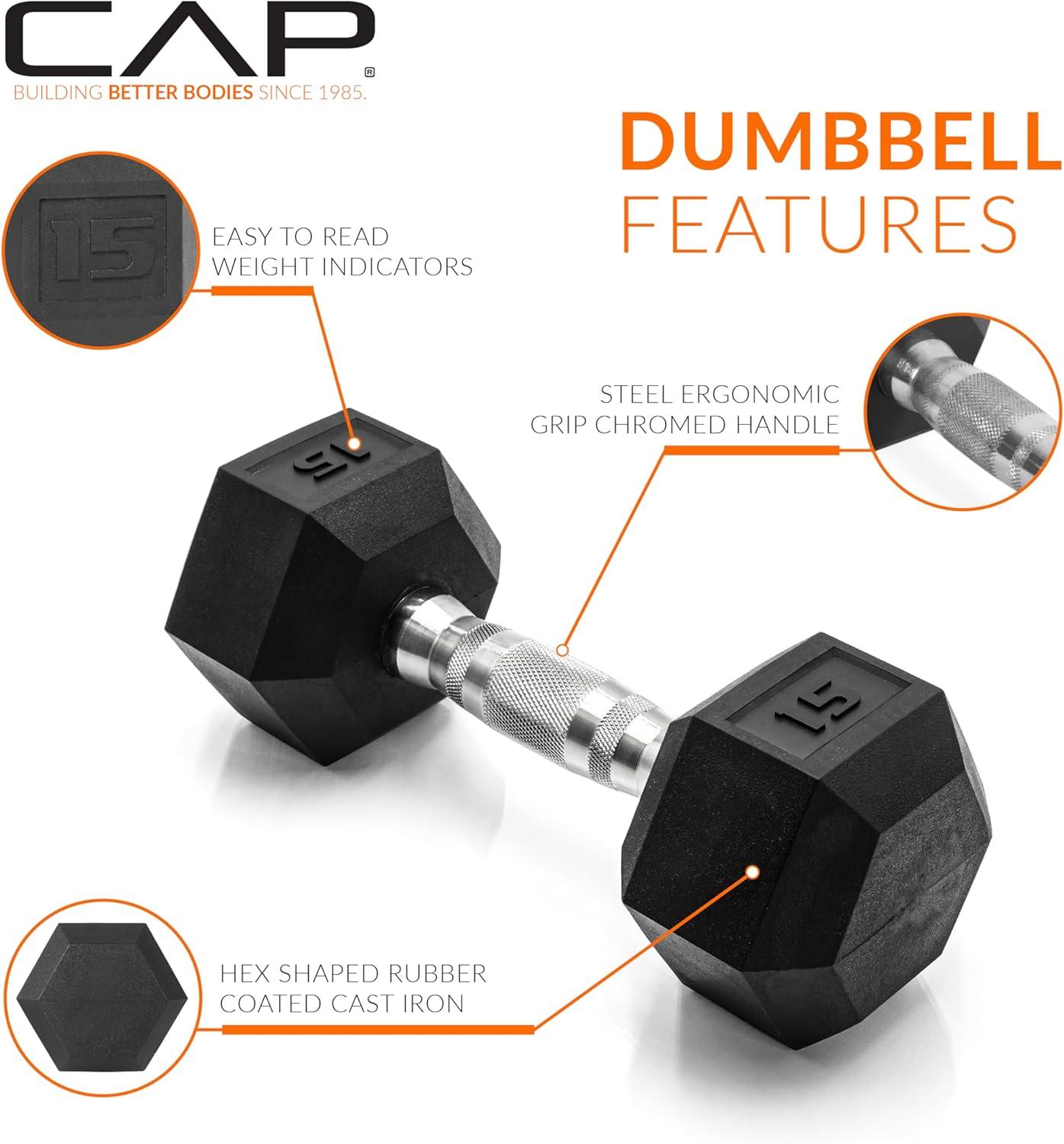 imageCAP Barbell Rubber Coated Dumbbell Weight Set with Vertical Rack  100 lb 150 lb and 210 lb Options210 lb  Set  Silver Rack
