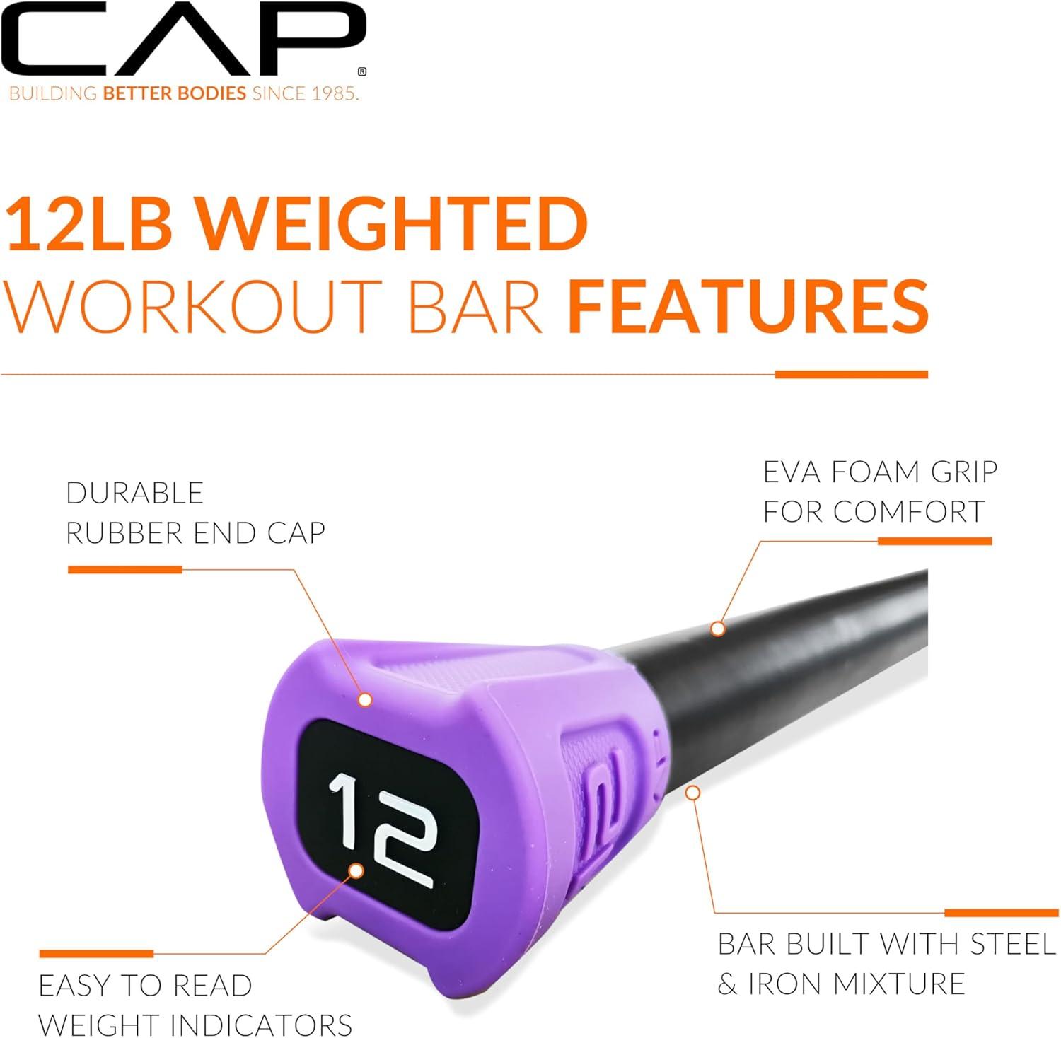 imageCAP Barbell Weighted Workout Bar  520 lb  Multiple Options12 LB  Purple