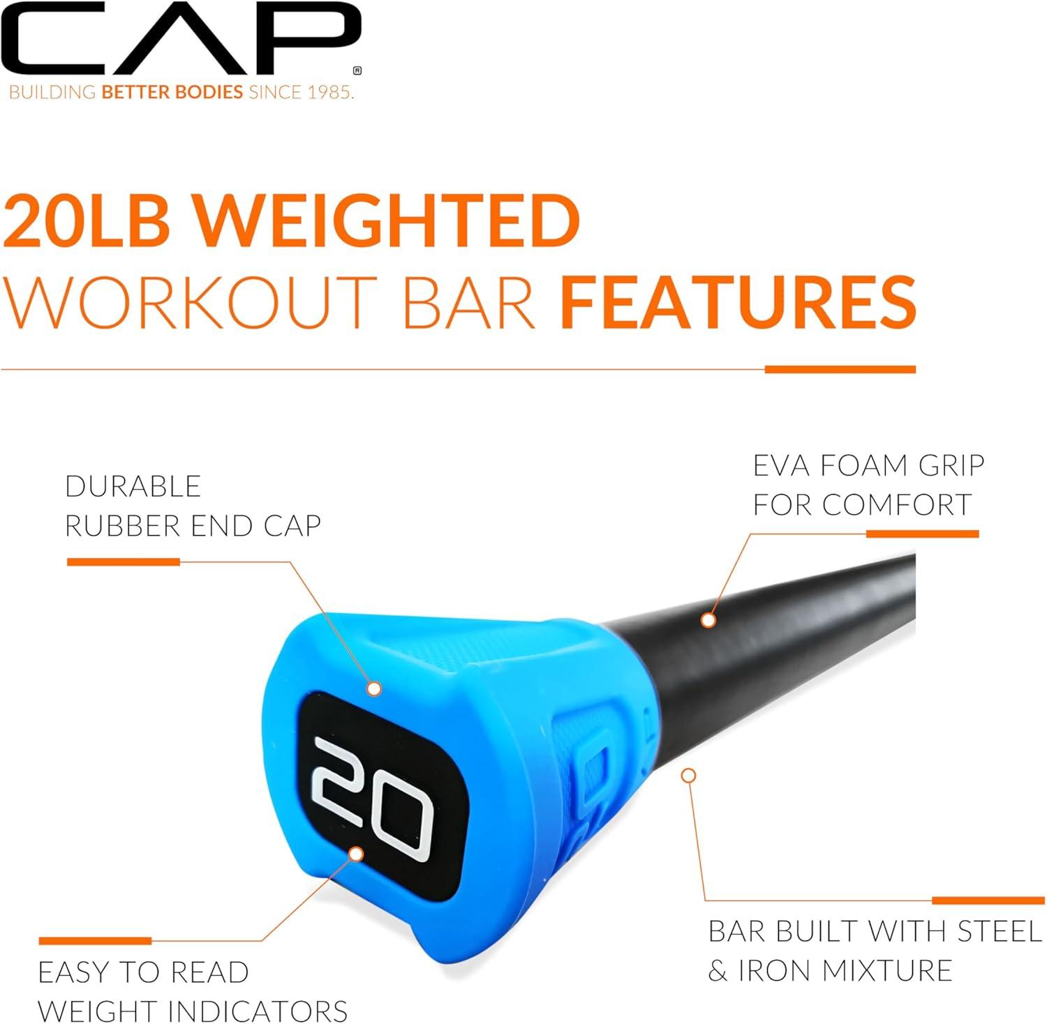 imageCAP Barbell Weighted Workout Bar  520 lb  Multiple Options20 LB  Blue