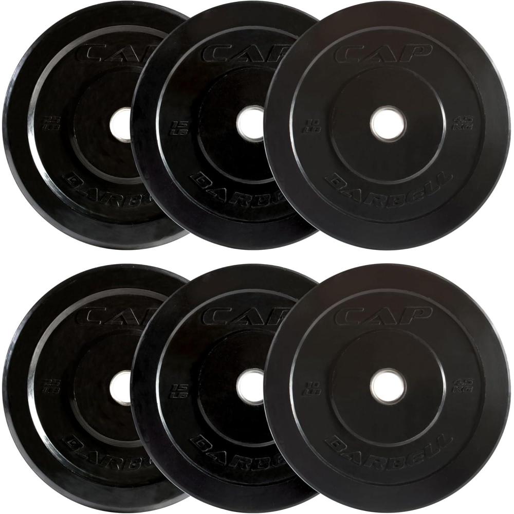 imageCAP Barbell 2Inch Olympic Bumper Plate Weight Set  100370 lbs  Multiple OptionsELITE
