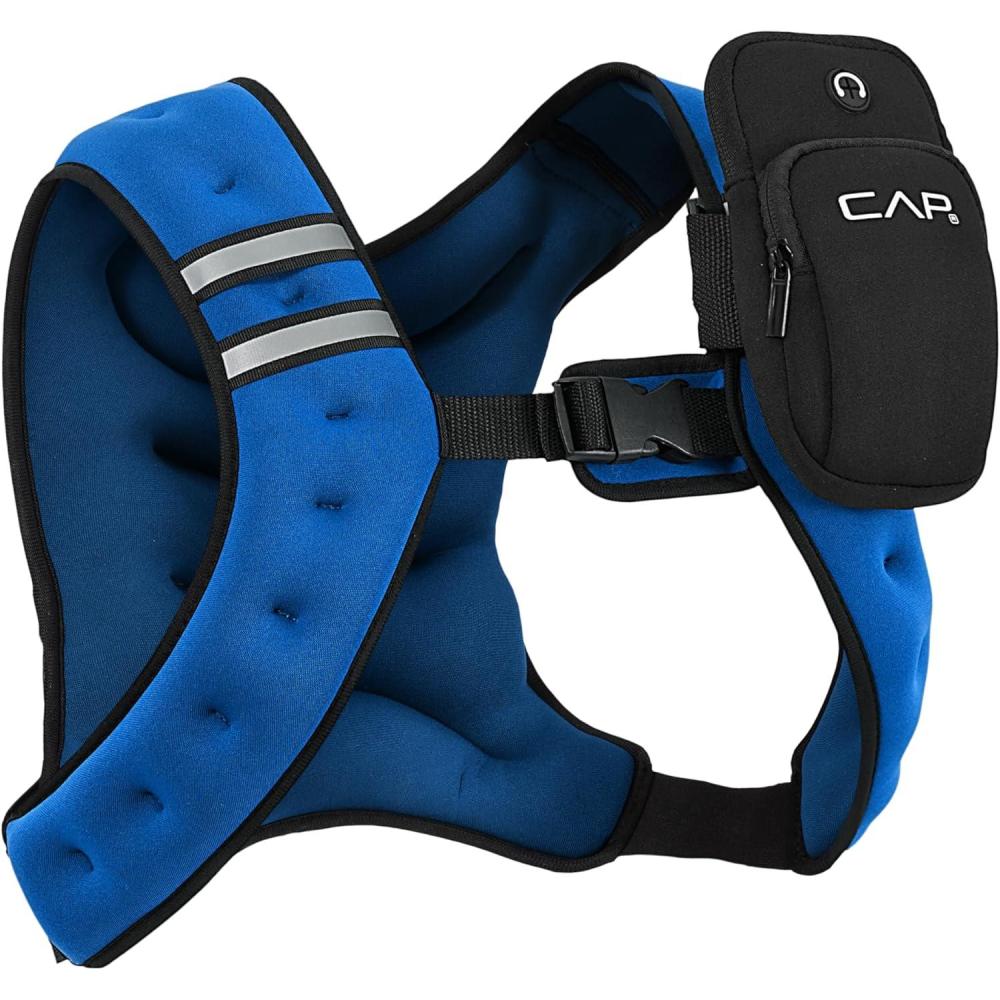 imageCAP Barbell 8LB Weighted Vest  Unisex Workout Vest with Phone Pouch Reflective Strips and Adjustable Fit for Walking Running Cardio and Strength Training  Black or BlueBlue